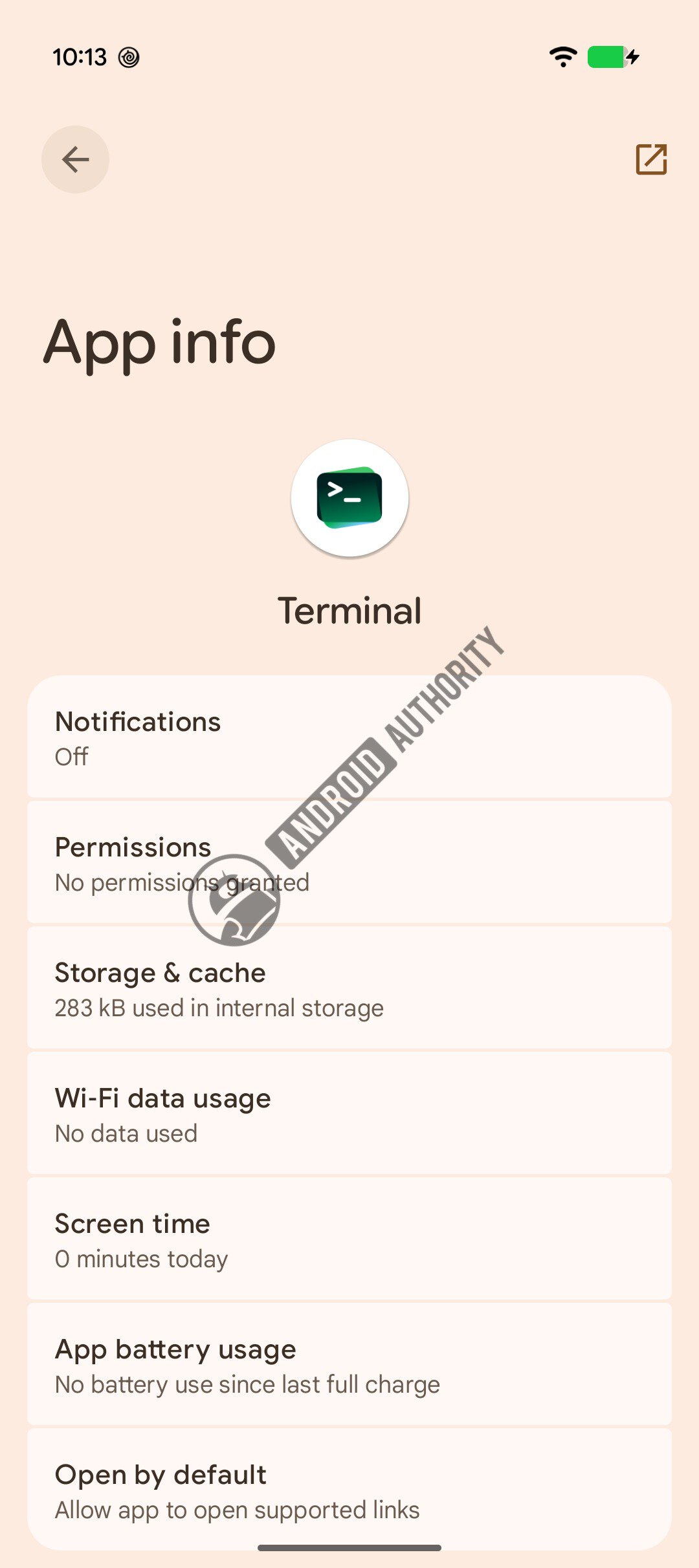 Google Terminal app's info page new look watermarked