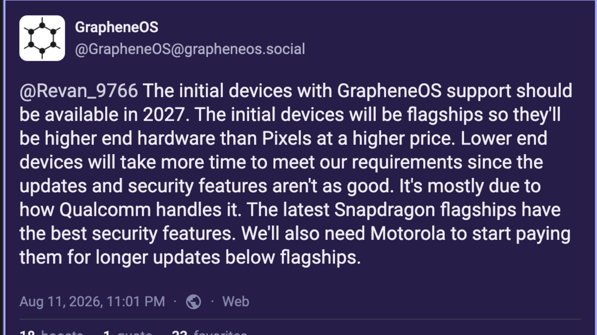 Graphene OS Motorola phones pricing comment