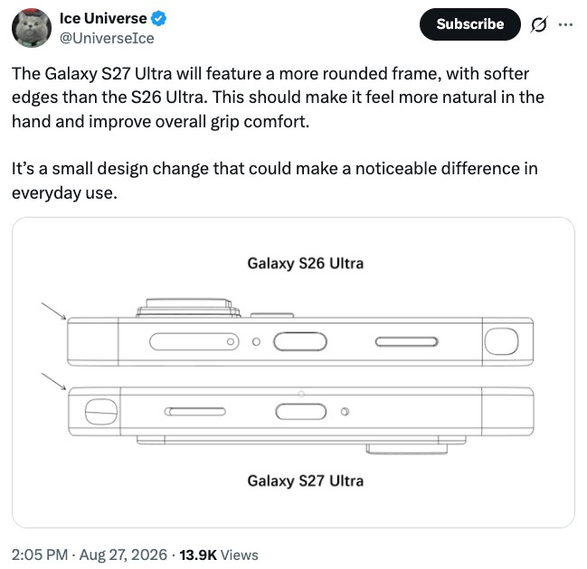 Ice Universe on Galaxy S27 Ultra vs Galaxy S26 Ultra Ice Universe on Galaxy S27 Ultra vs Galaxy S26 Ultra