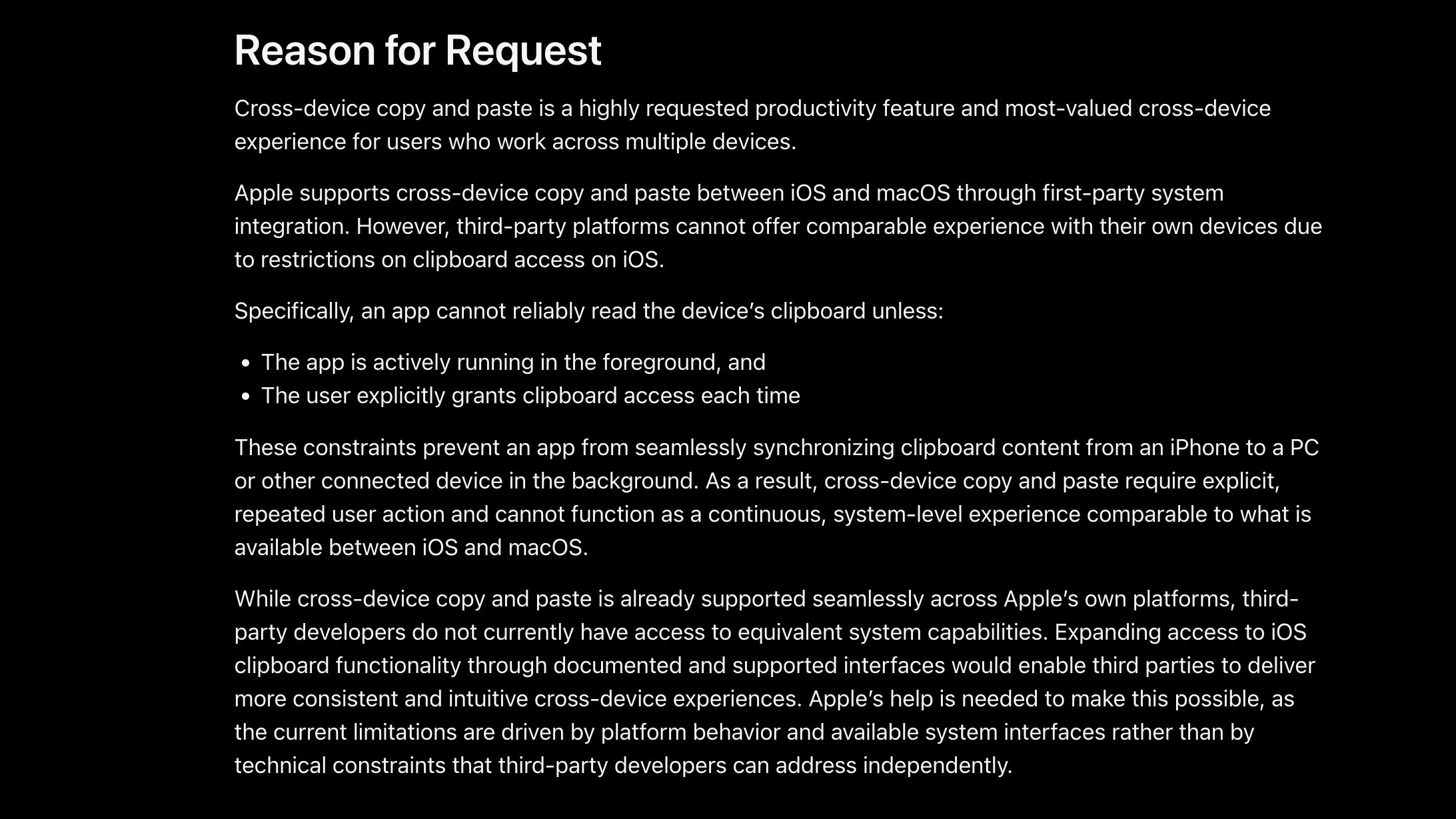Microsoft Apple clipboard request