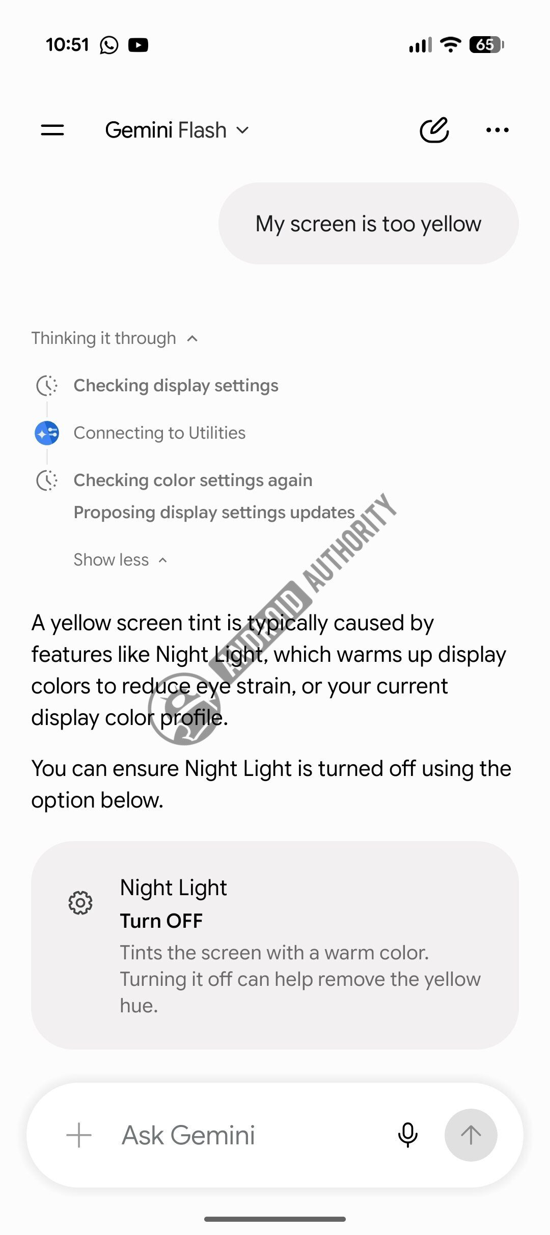 My screen is too yellow issue on Gemini app