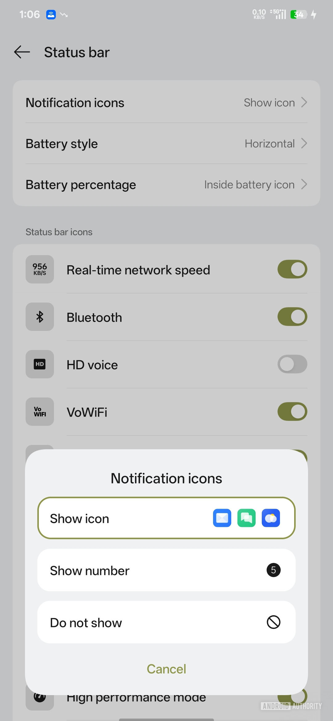 OnePlus notification icon status bar customization