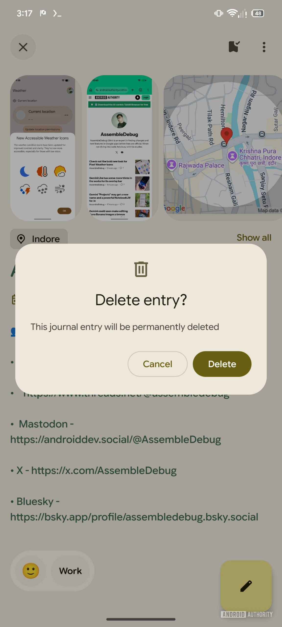 Pixel Journal Delete Entry Confirmation
