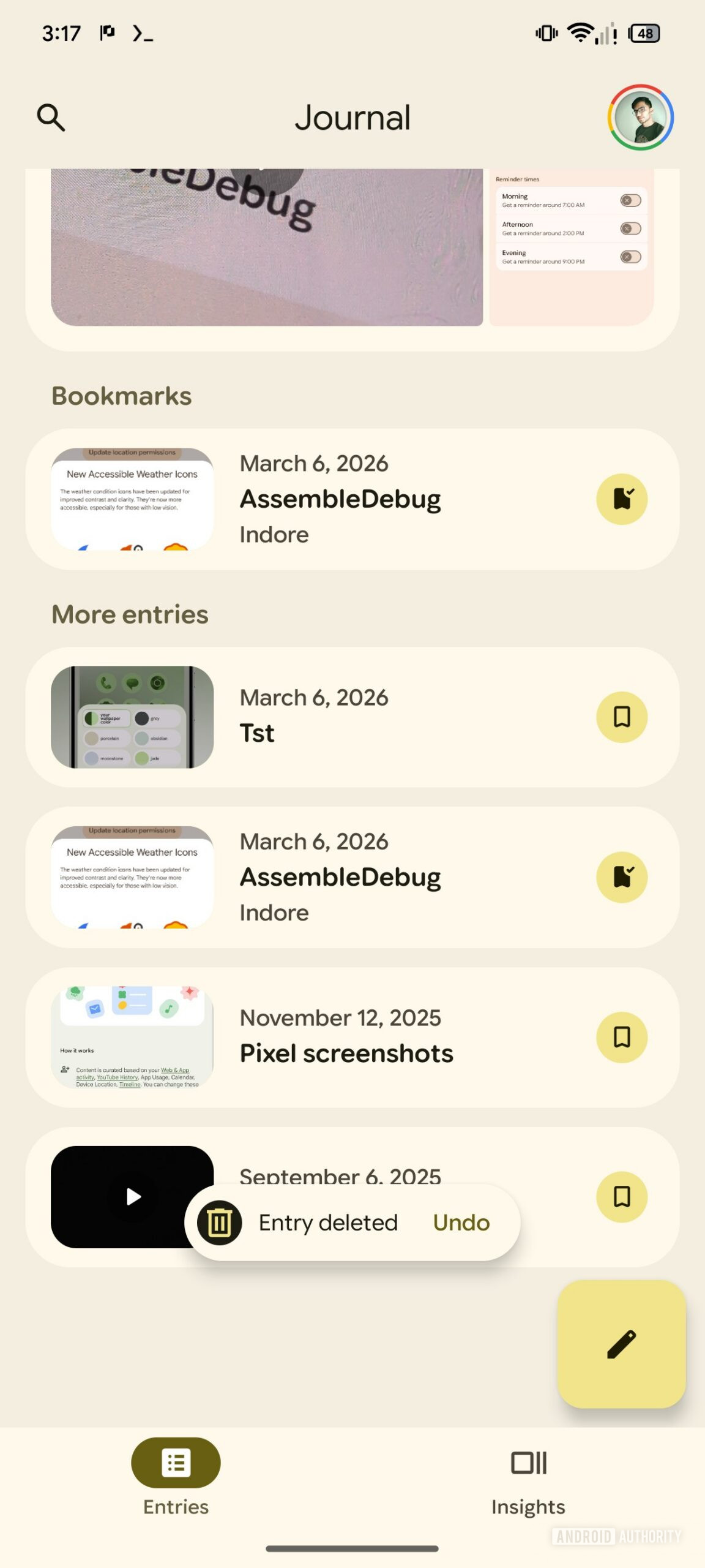 Pixel Journal Delete Entry Undo Button
