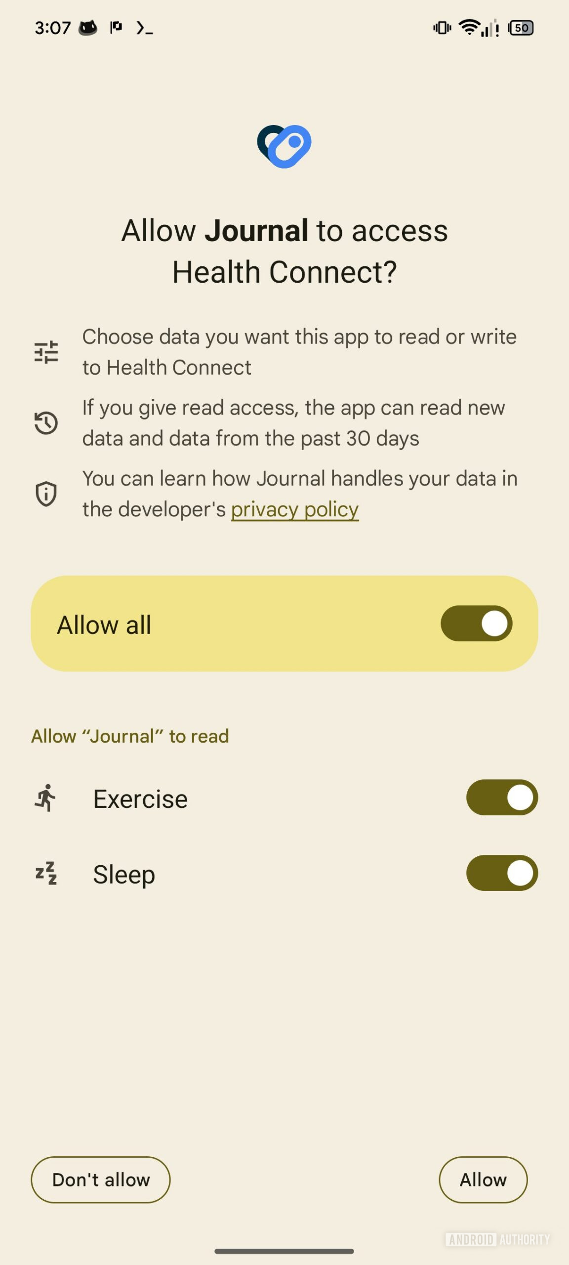 Pixel Journal Health Connect Sleep and Exercise