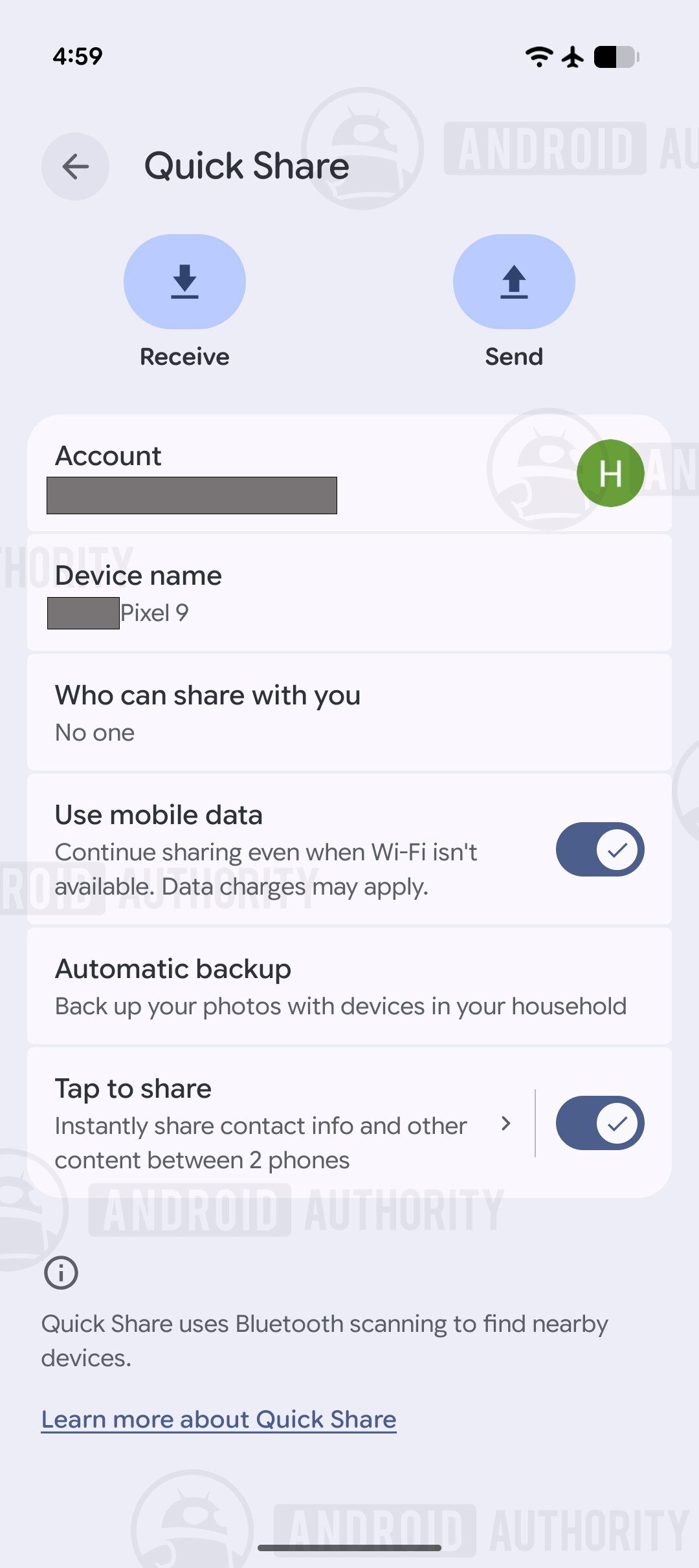 Quick Share Tap to Share toggle watermarked