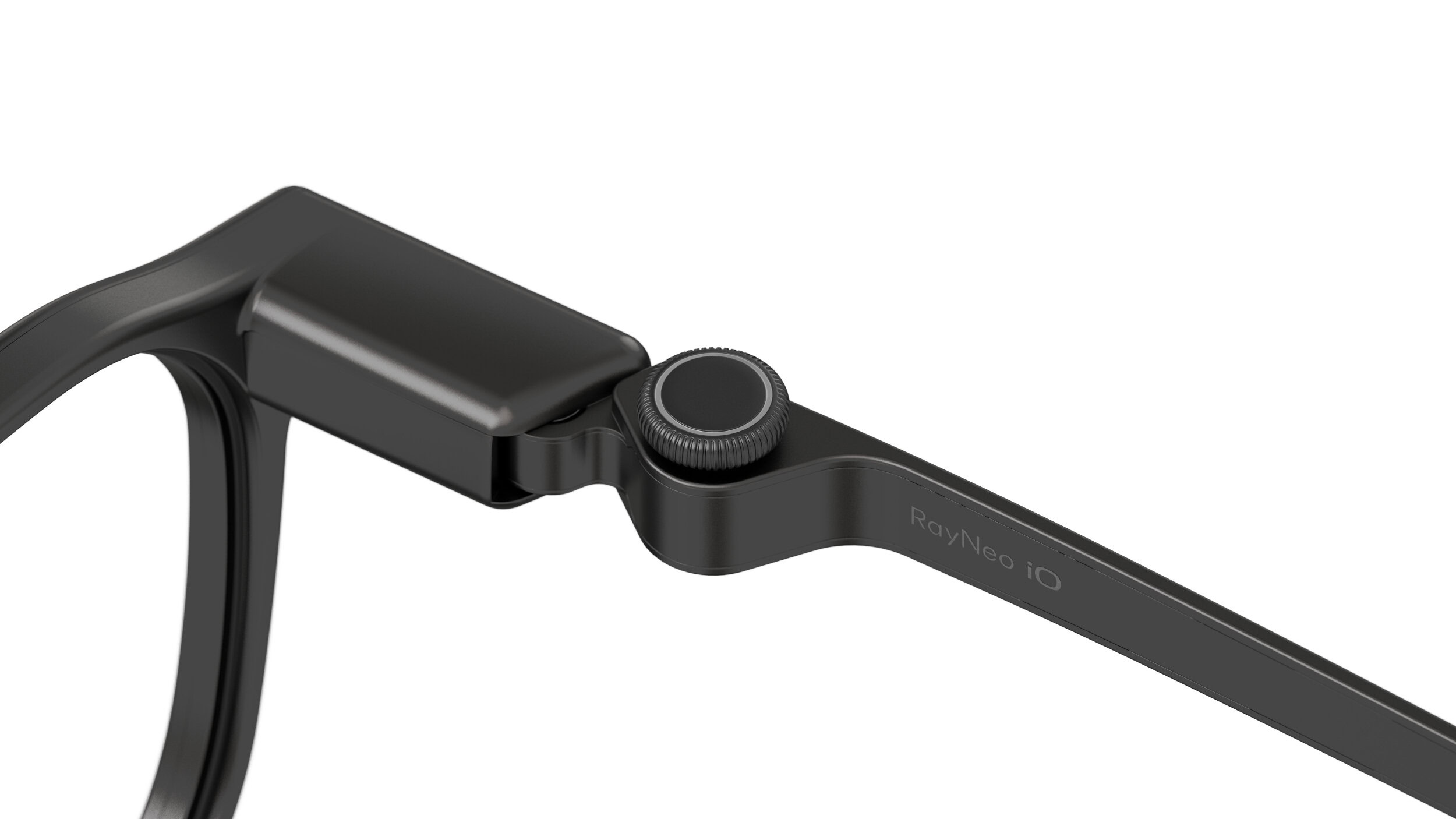 An image of the RayNeo io glasses in black.