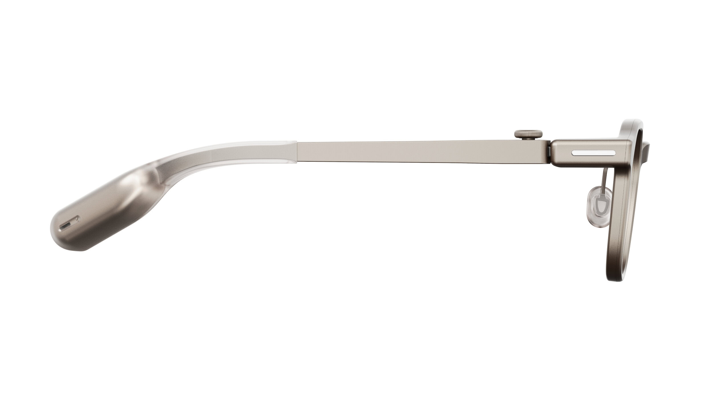 An image of the RayNeo io glasses in gold.