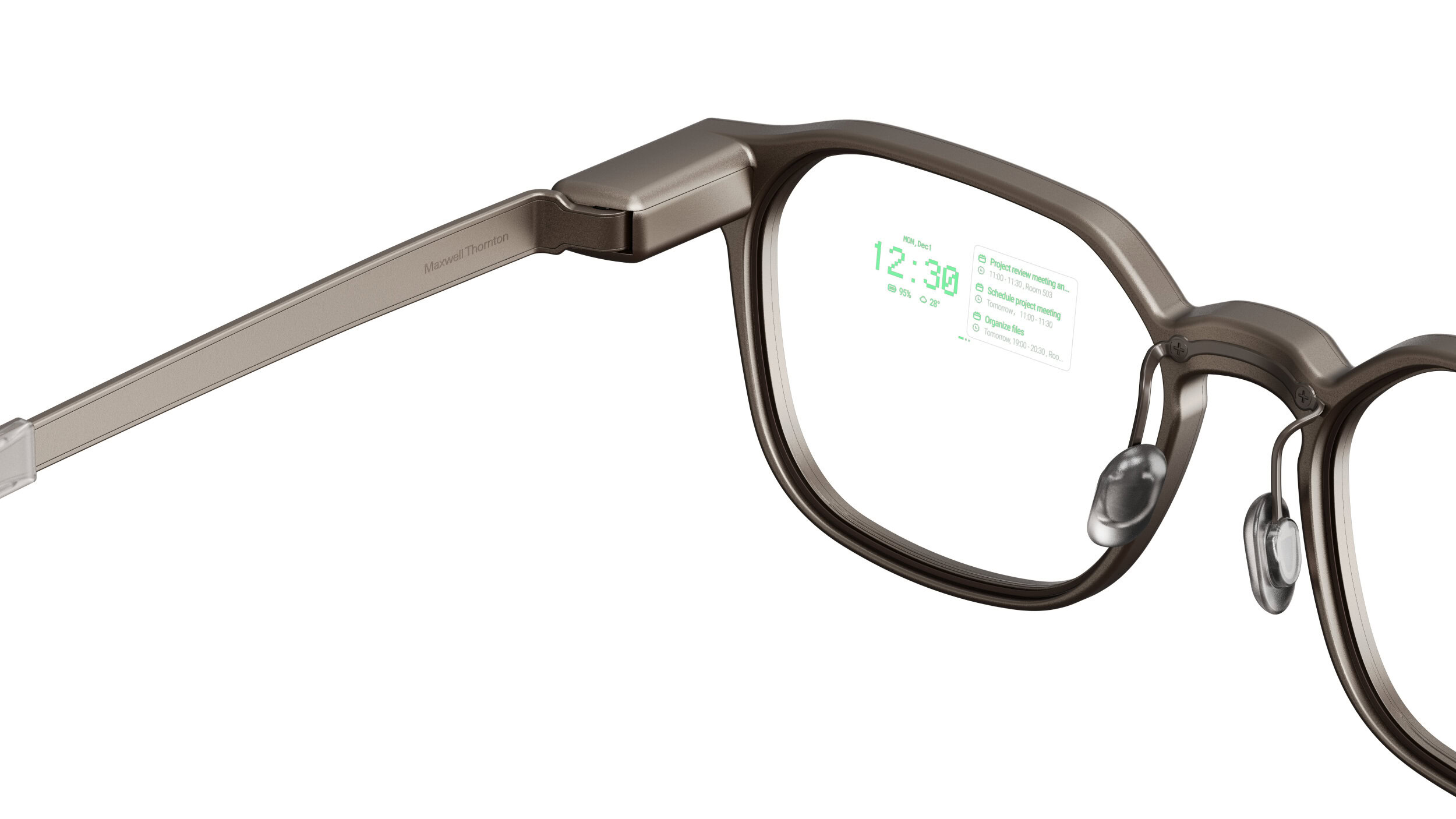 An image of the RayNeo io glasses in gold.
