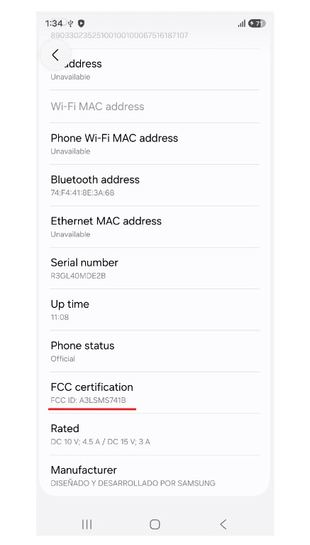 Samsung Galaxy S26 FE FCC e label showing charging Samsung Galaxy S26 FE FCC e label showing charging