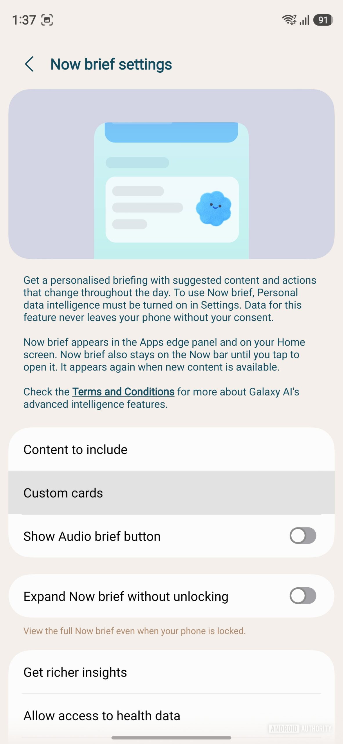 Samsung Galaxy S26 Ultra One UI 9 Beta 7 Custom Card in Now Brief 1