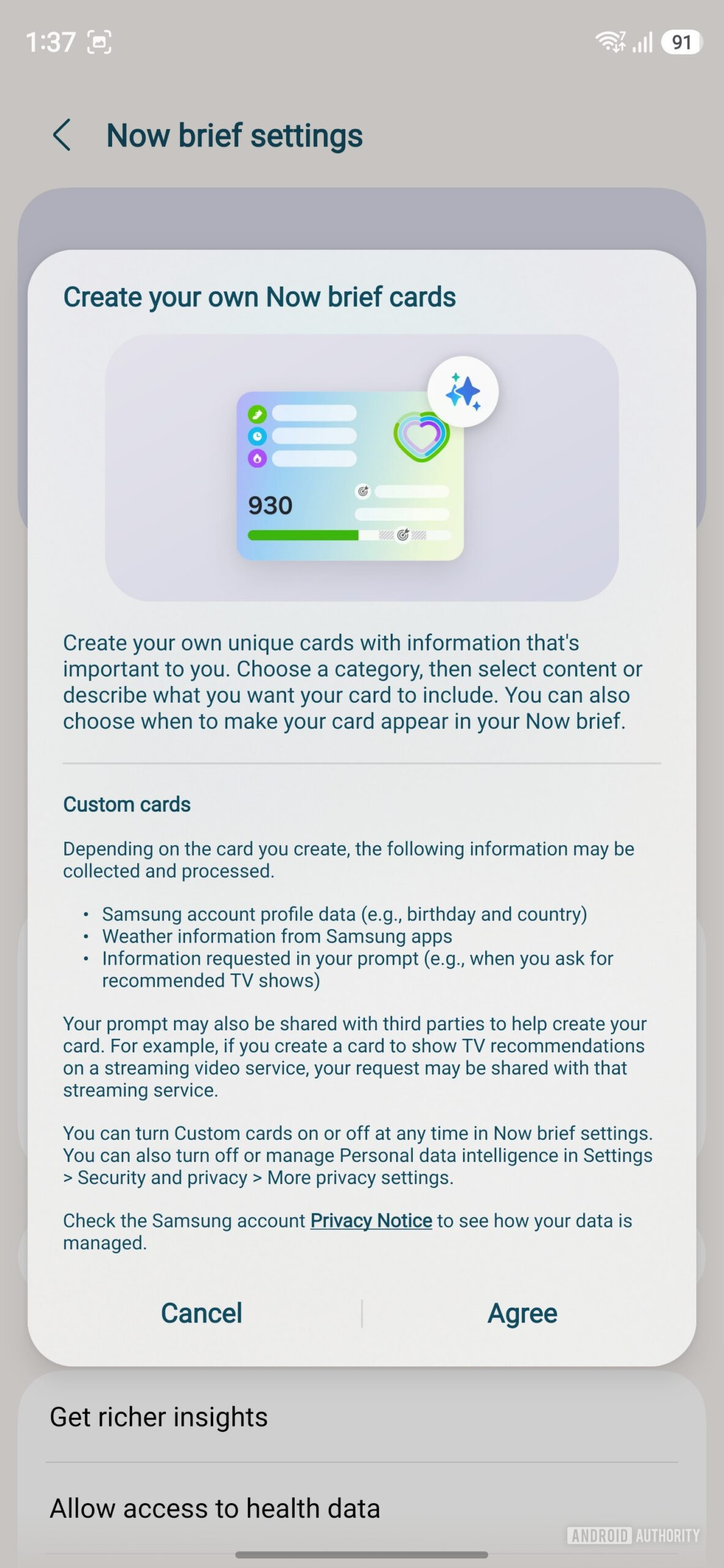 Samsung Galaxy S26 Ultra One UI 9 Beta 7 Custom Card in Now Brief 9