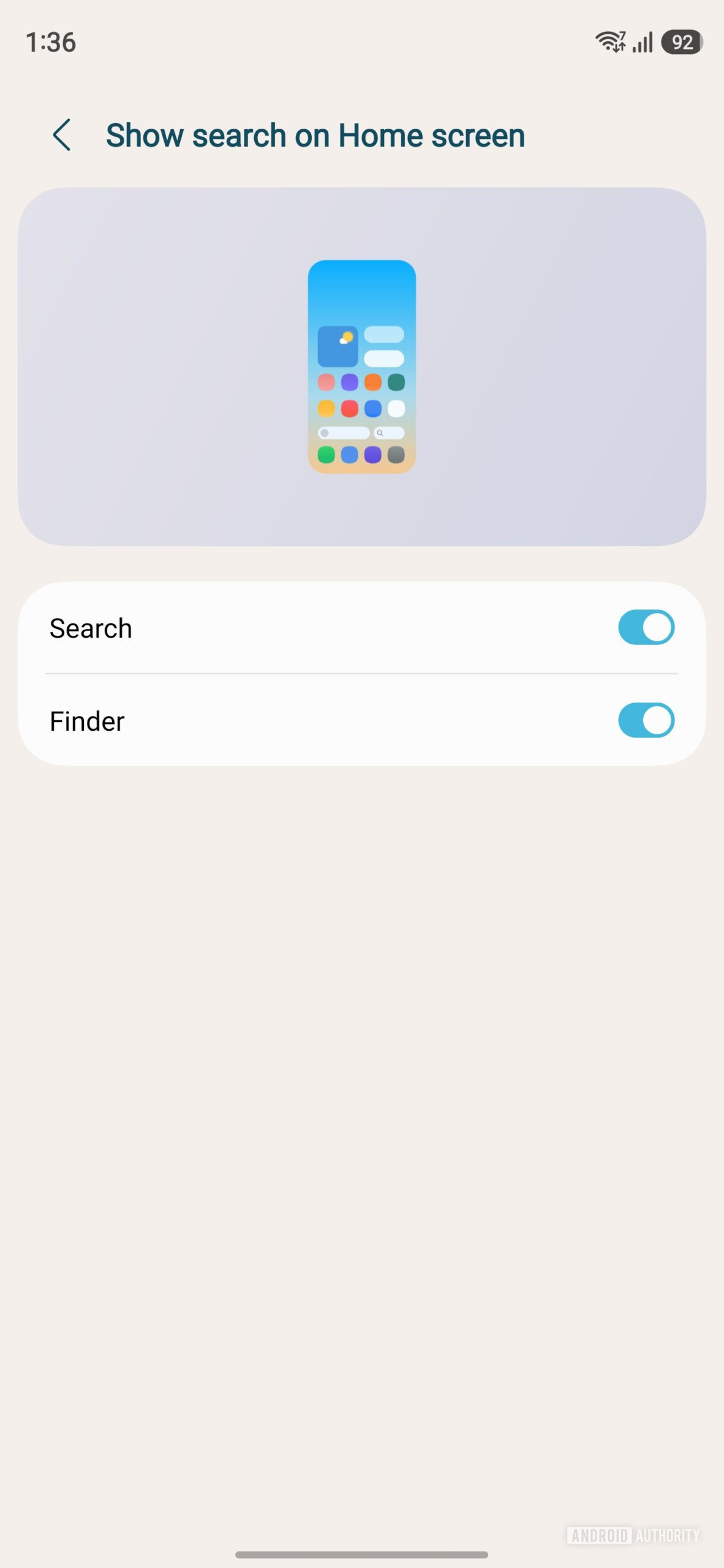 Samsung Galaxy S26 Ultra One UI 9 Beta 7 Finder and Search options on home screen 2