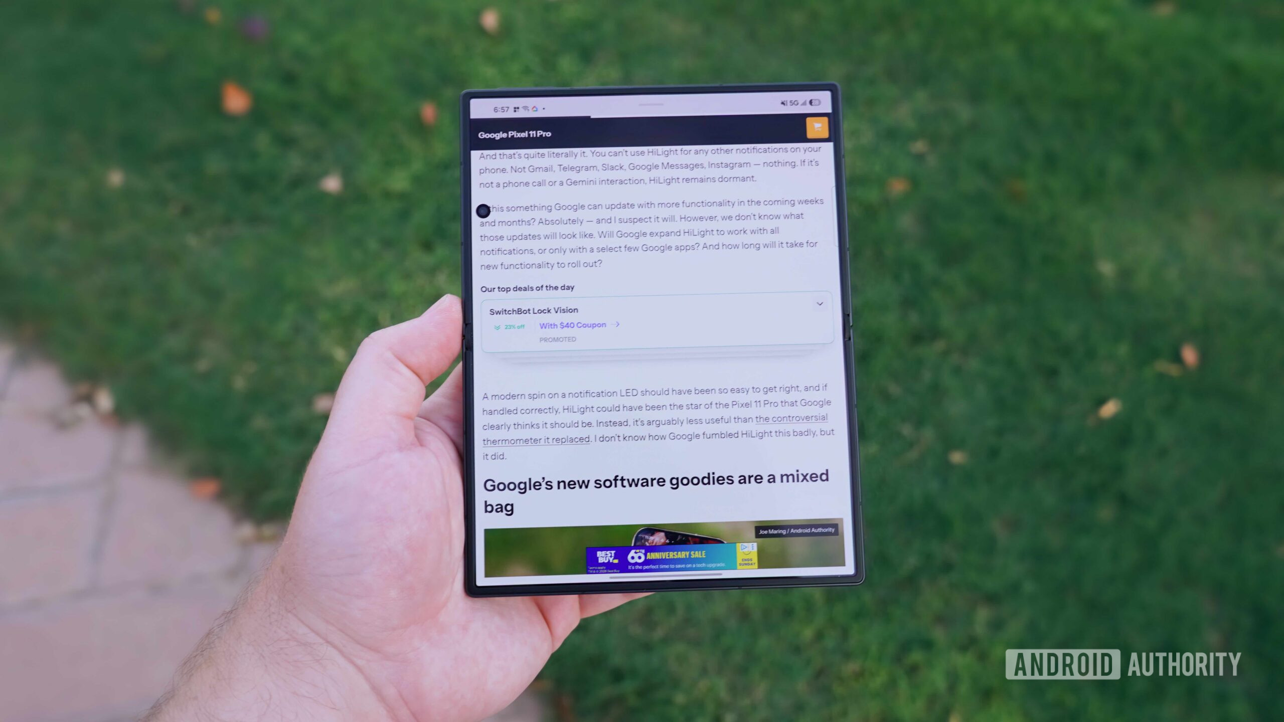 Samsung Galaxy Z Fold 8 7 A wide shot of the Galaxy Z Fold 8's inner selfie camera getting in the way of text.