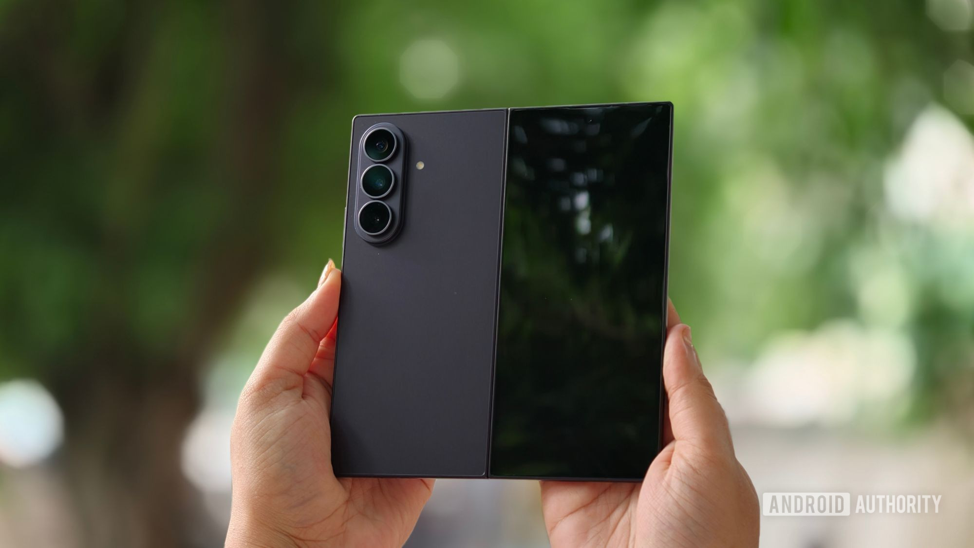 Samsung Galaxy Z Fold 8 Ultra unfolded with cover display and back panel visible Samsung Galaxy Z Fold 8 Ultra unfolded with cover display and back panel visible