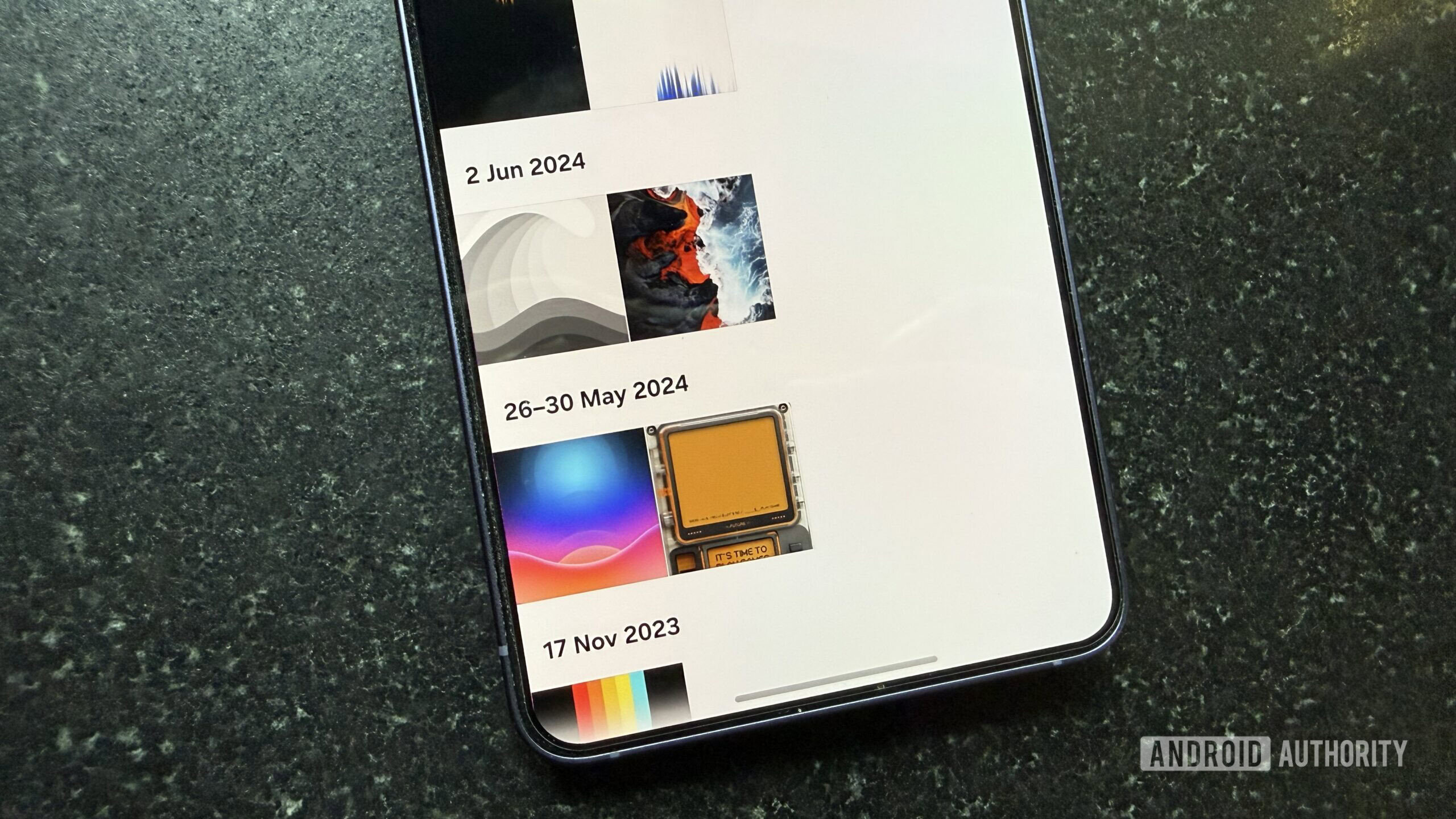 Samsung Gallery app showing timeline view for album