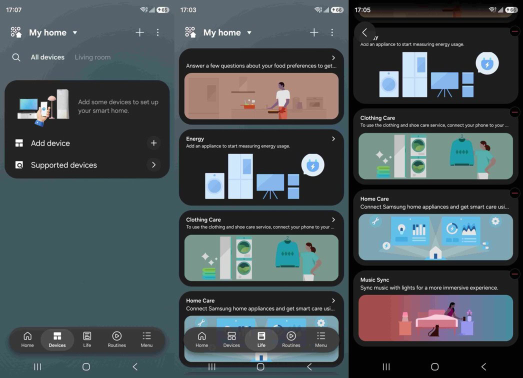 Samsung SmartThings Redesign Devices and Life Tabs
