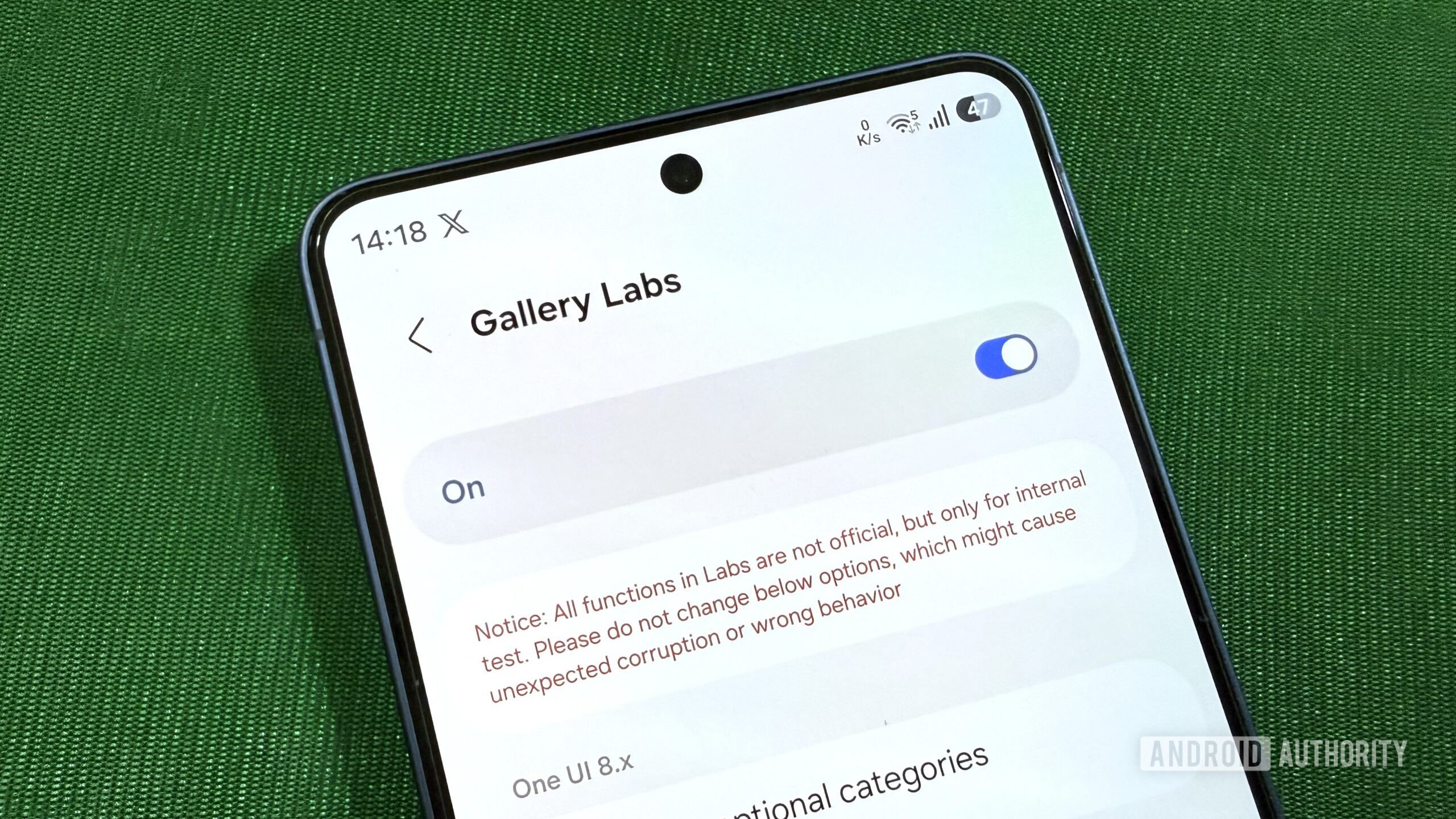 Samsung phone showing Gallery Labs menu