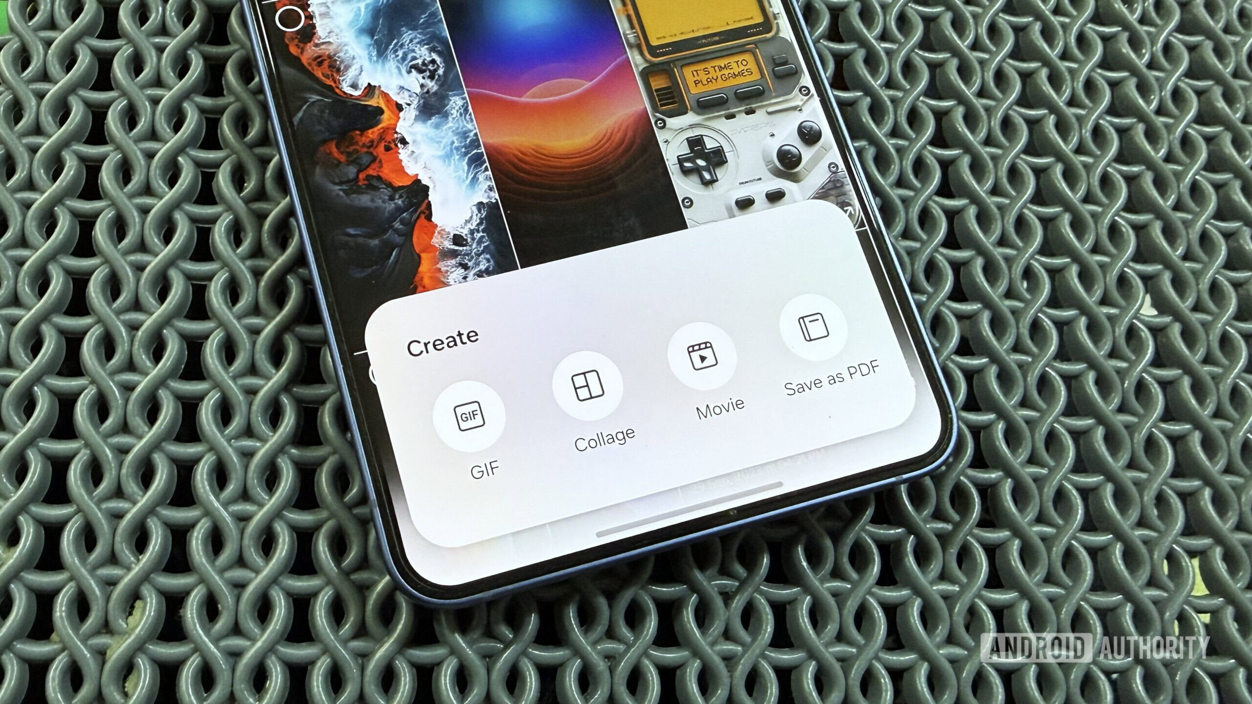 Samsung phone showing create menu in Gallery