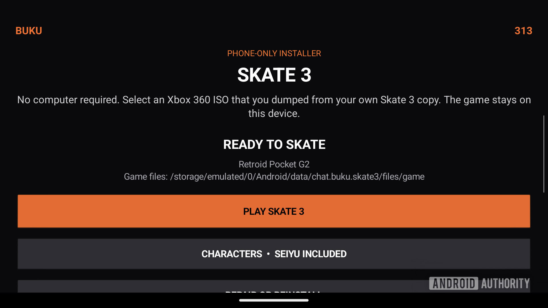 Skate 3 Mobile setup menu scaled