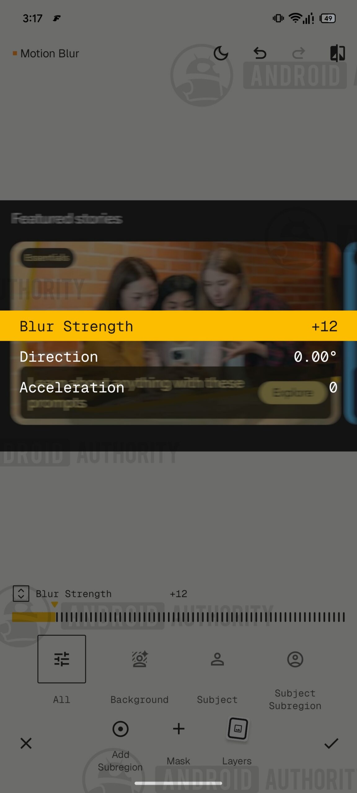 Snapseed for Android Upcoming Motion Blur tool support 2 watermarked
