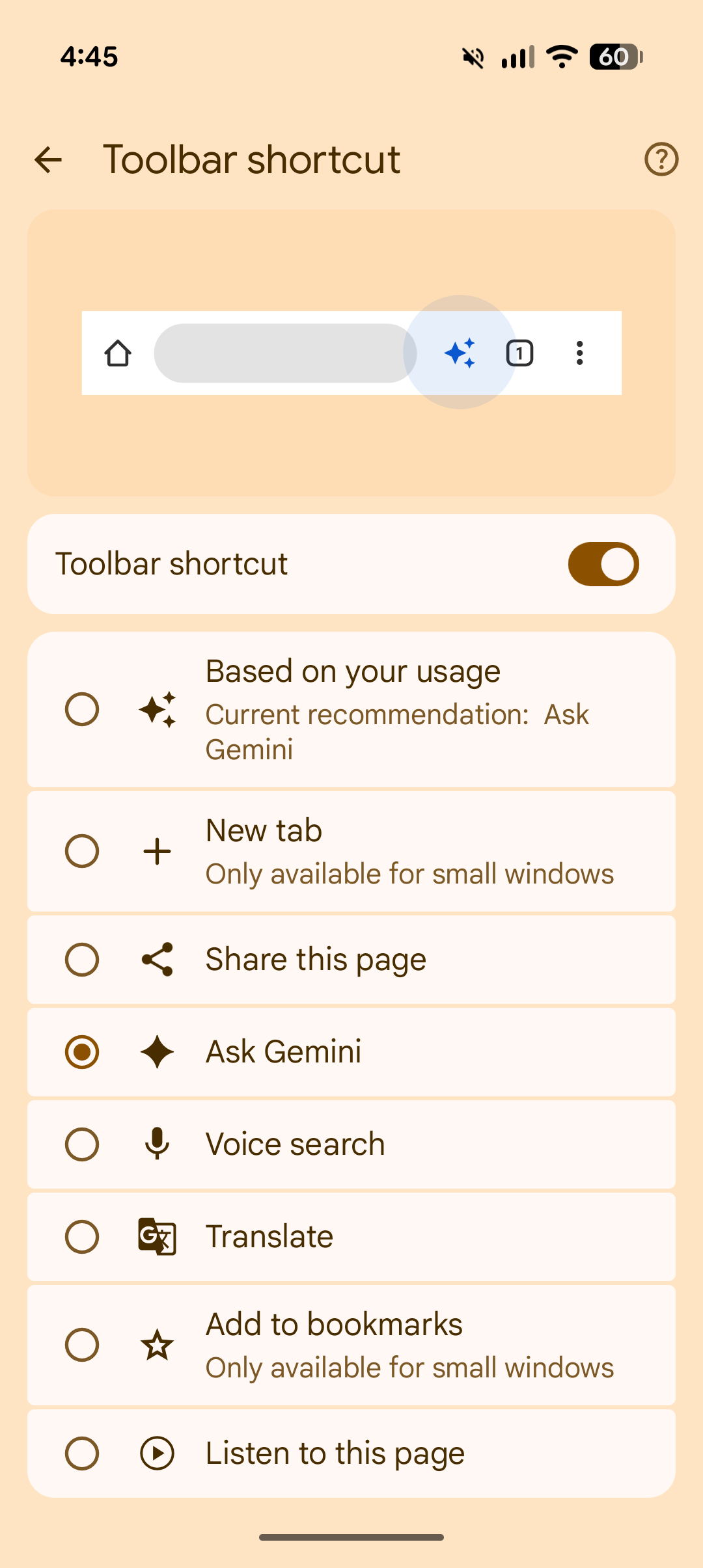 Toolbar shortcut on Chrome