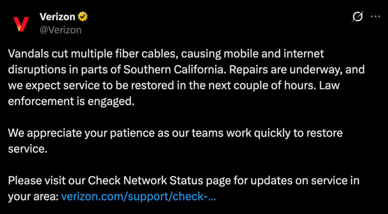 Verizon outage socal Verizon outage socal