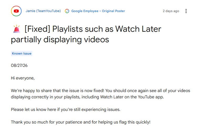 YouTube-fix-for-missing-videos-in-watch-later-and-other-playlists