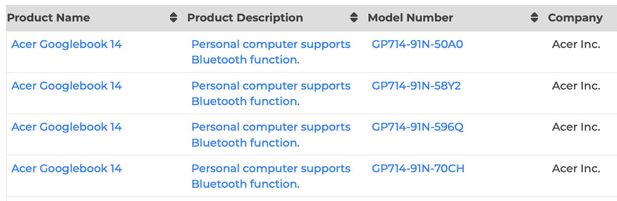 acer googlebook bluetooth sig certification image acer googlebook bluetooth sig certification image