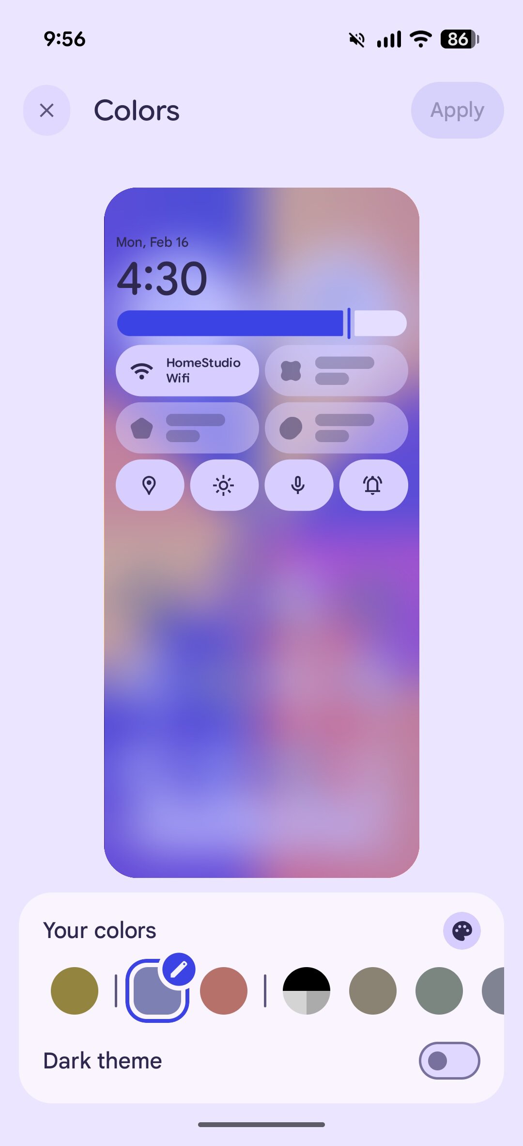 Screenshot of theme options in Android 17 QPR2 Beta 3.