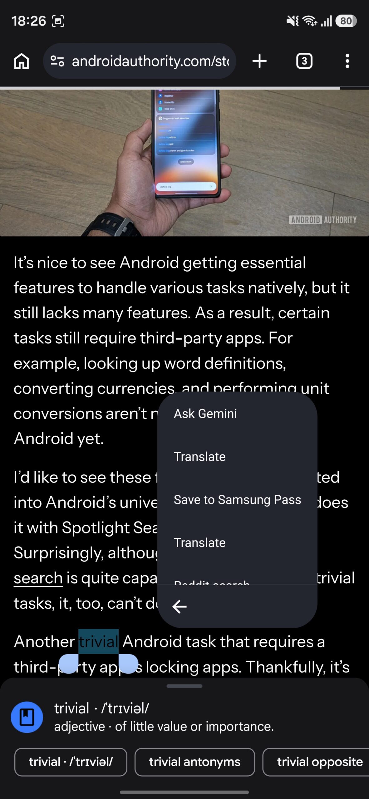Accessing the Translate option in the floating toolbar after selecting a word.
