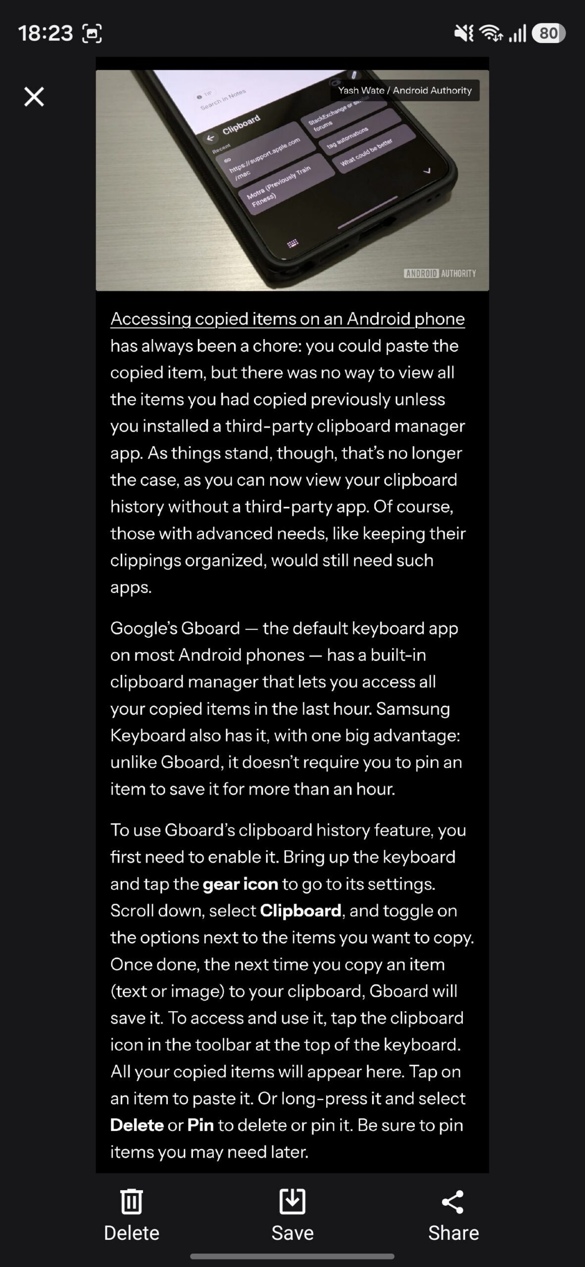 Options after capturing a long screenshot in Chrome.