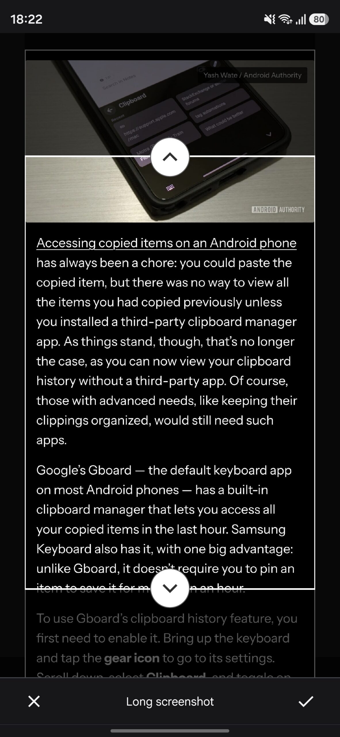 Selecting the area to screenshot in Chrome.