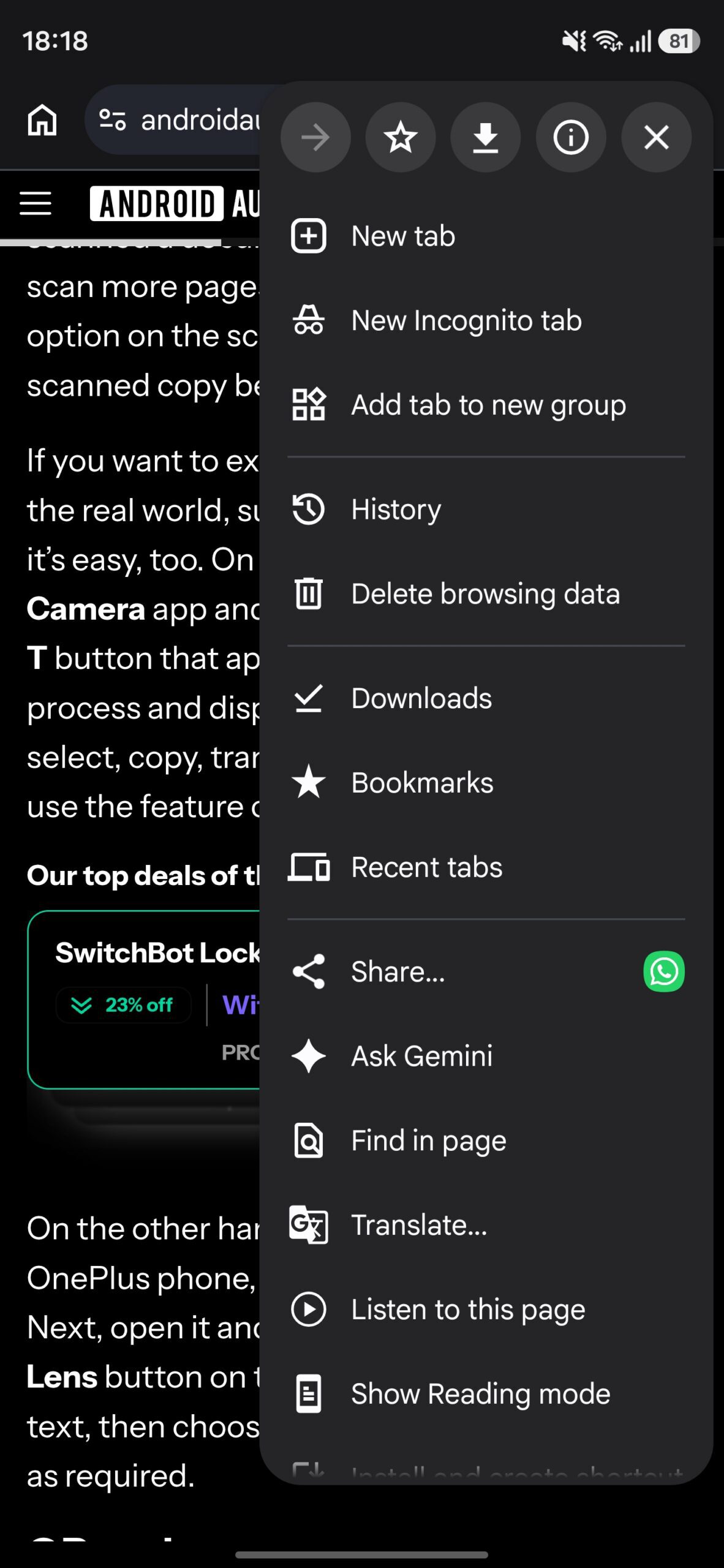Chrome's three-dot menu.