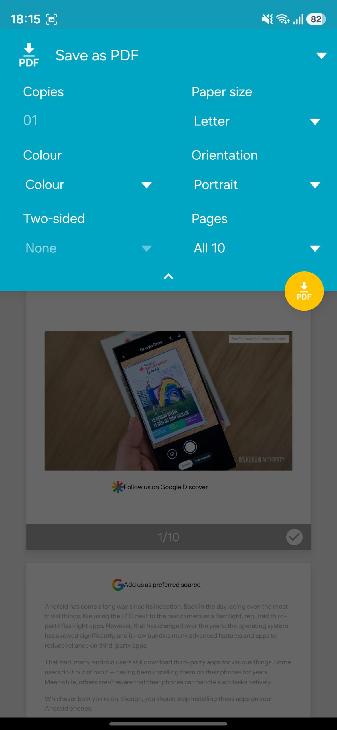 Configuring properties to save a webpage as a PDF in Chrome.