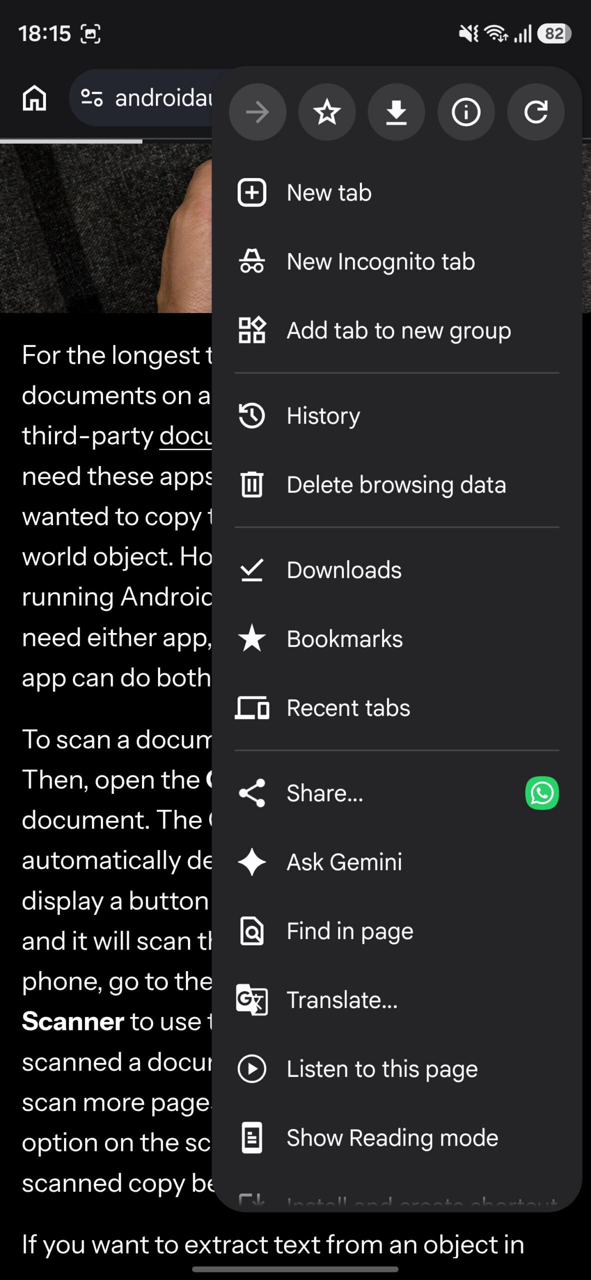 Chrome's three-dot menu.