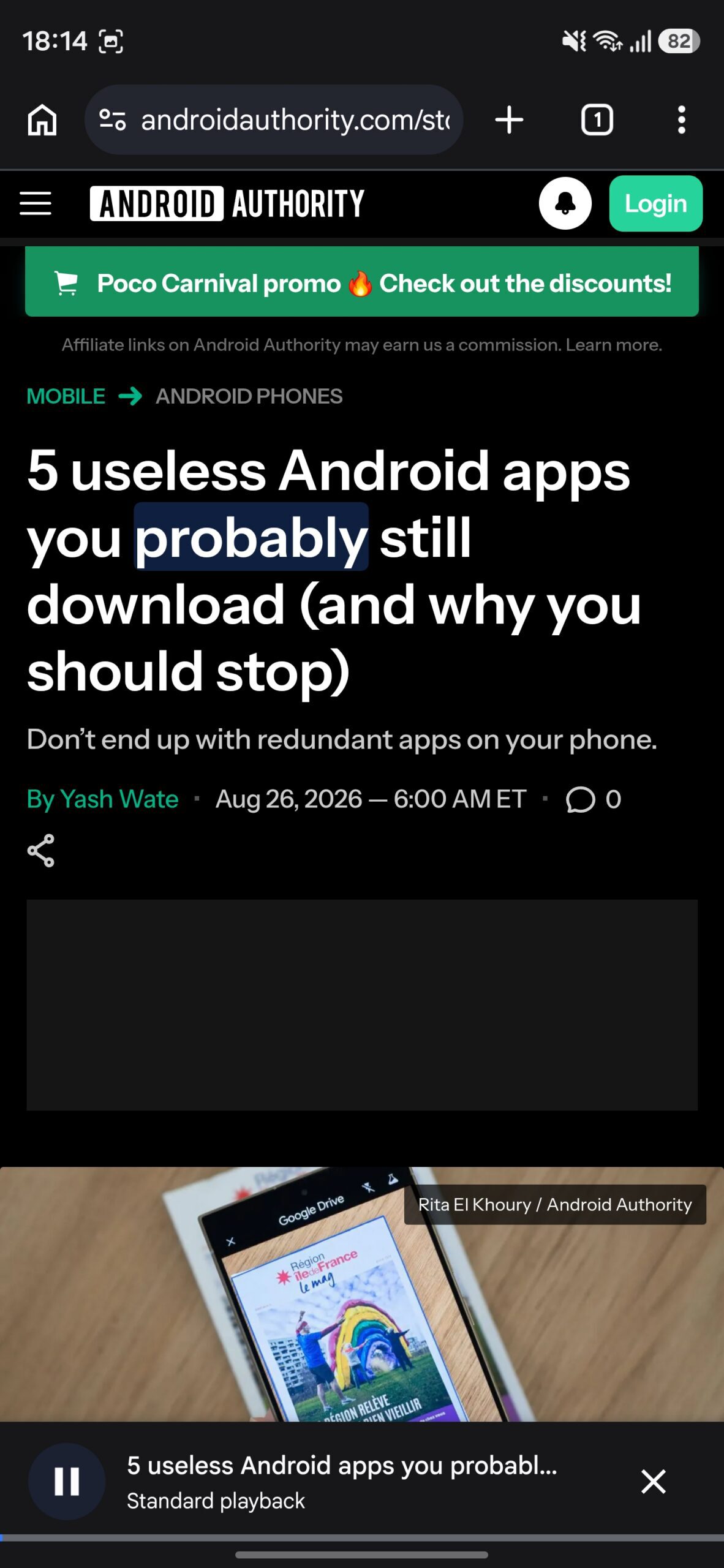 Minimized player reading out the contents of a webpage in Chrome.