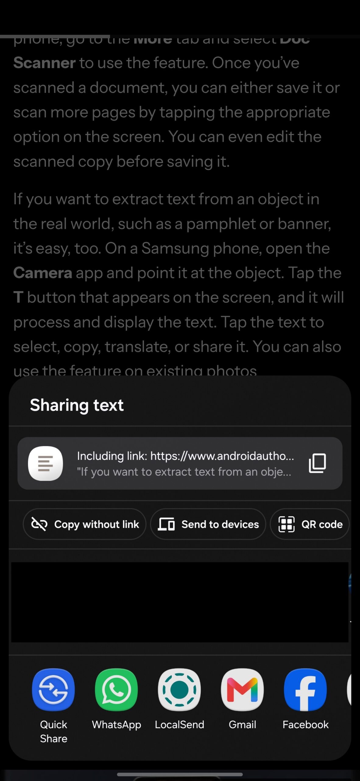 Sharing text box in Chrome.