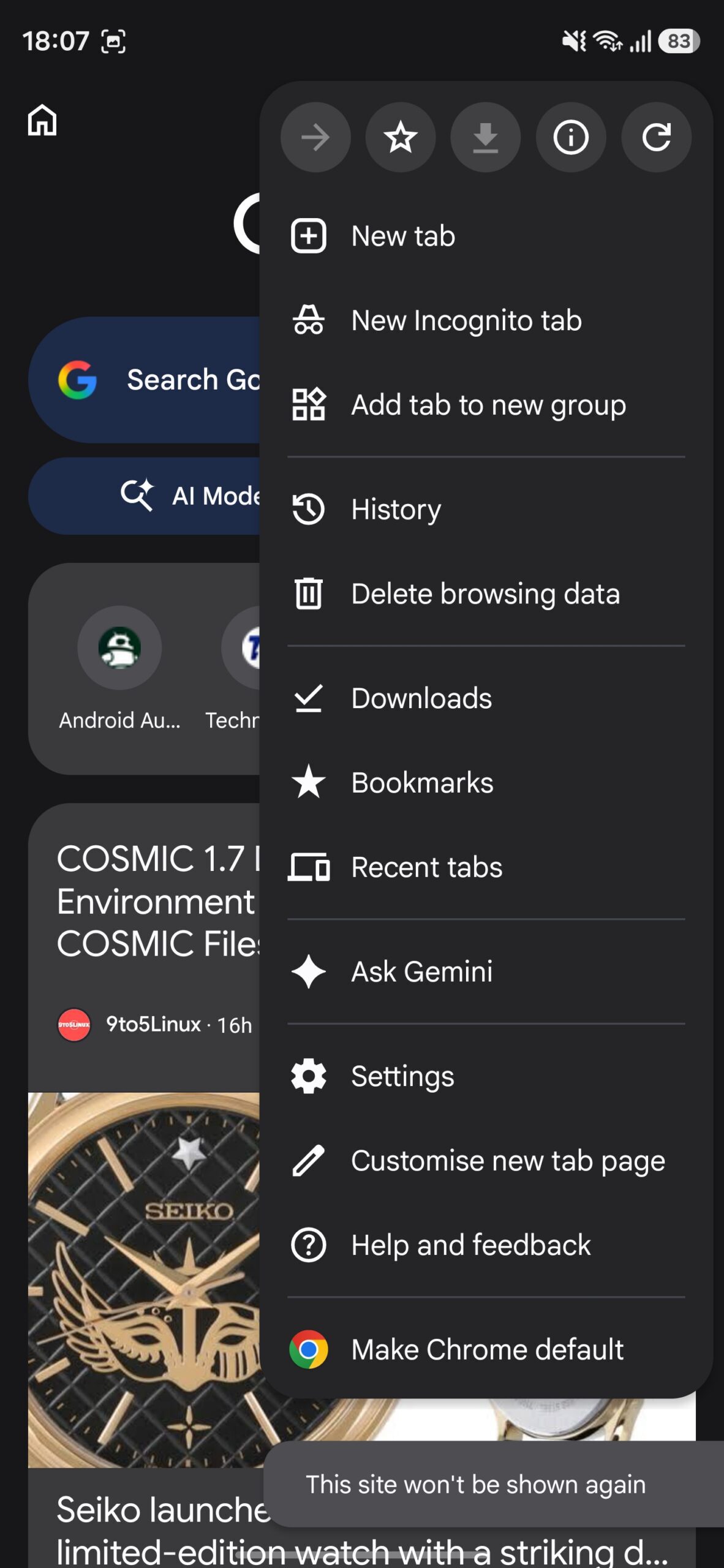 Chrome's three-dot menu.