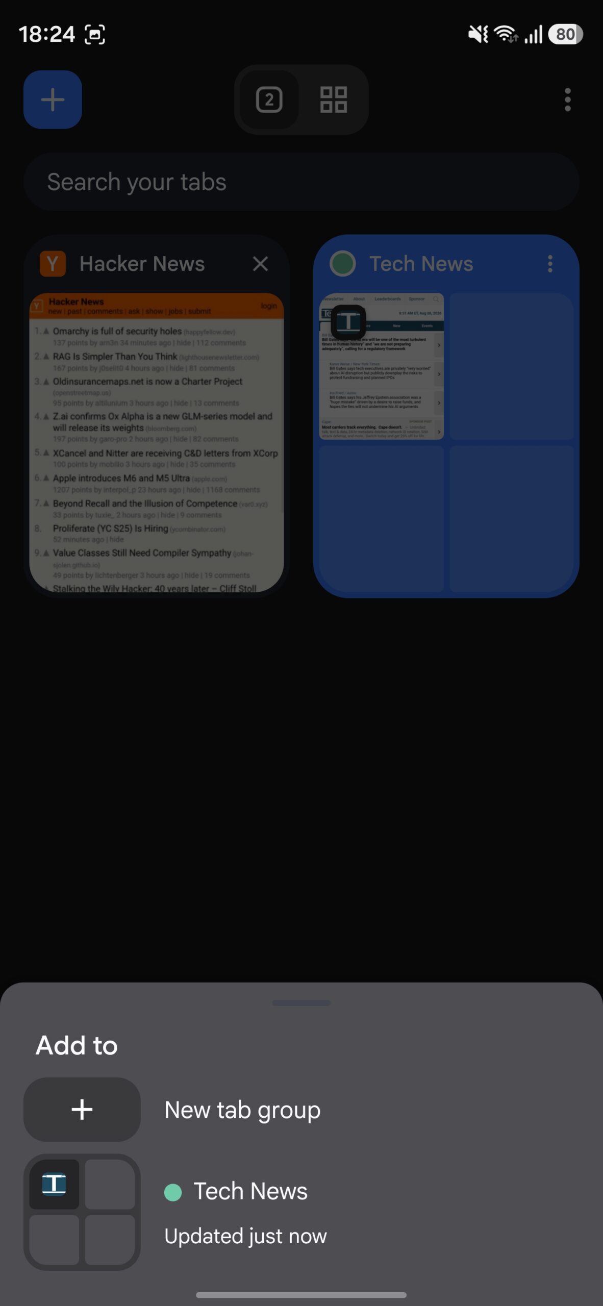 Tab Group options in Chrome.