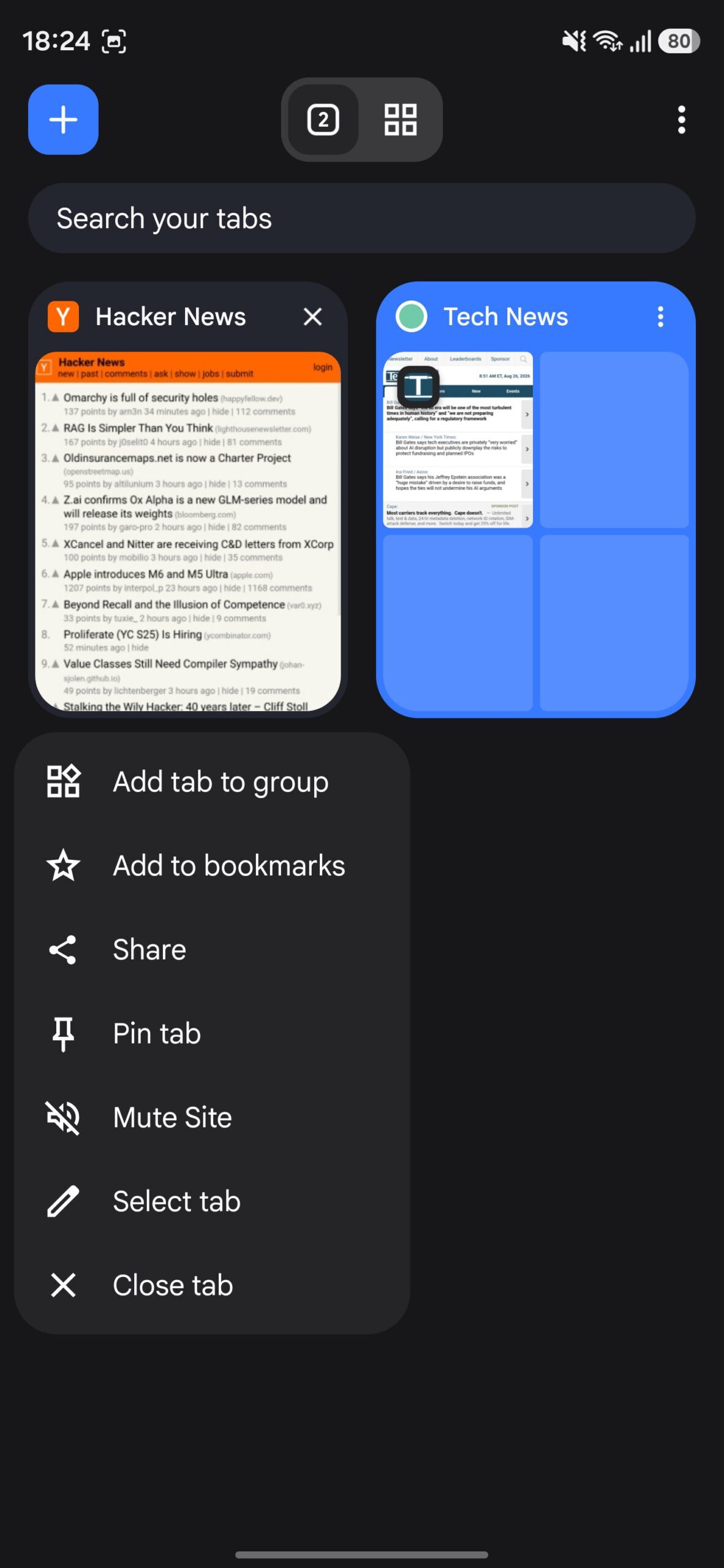 Adding a tab to an existing Tab Group in Chrome.