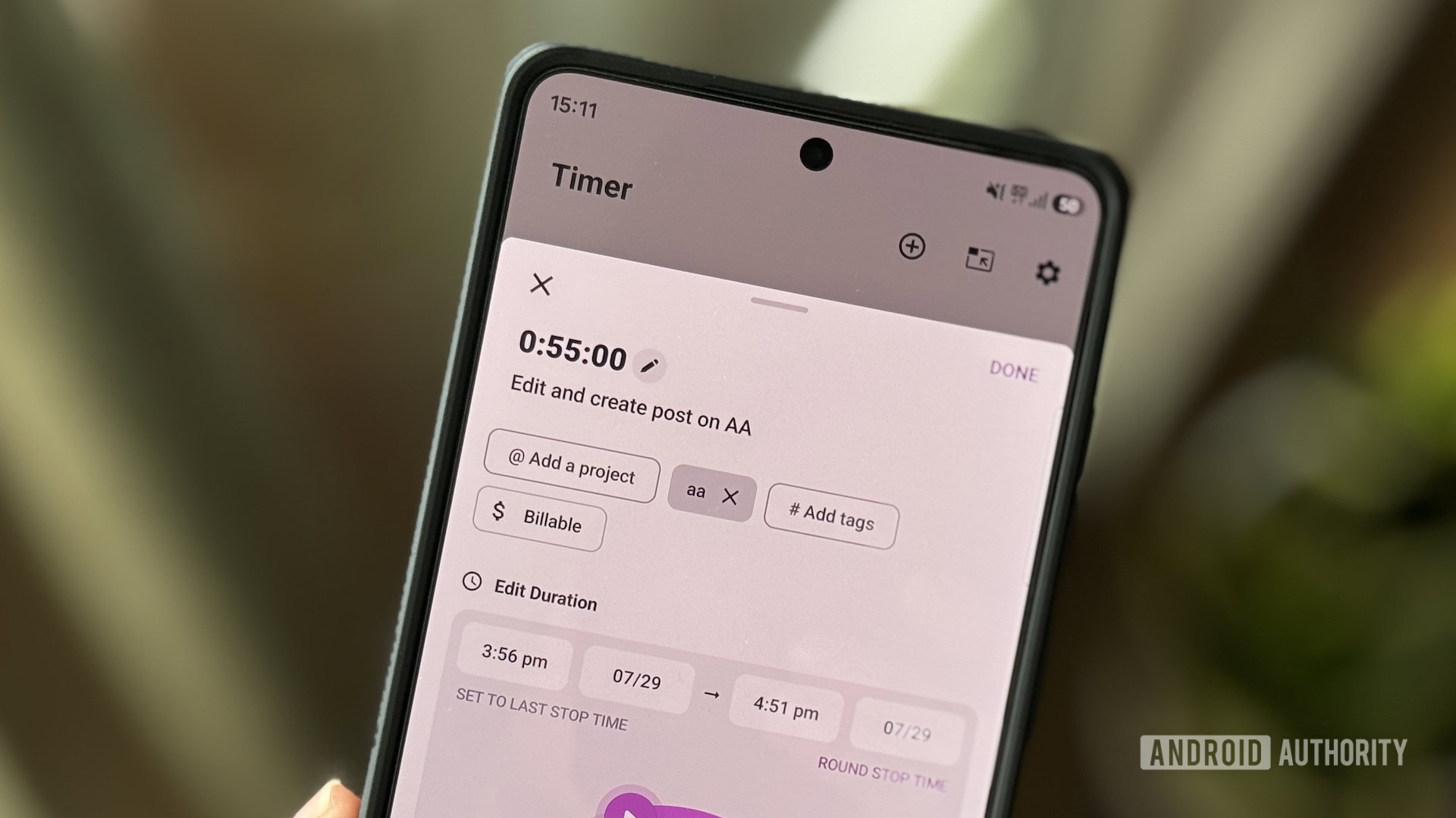 Toggl Track Android app.