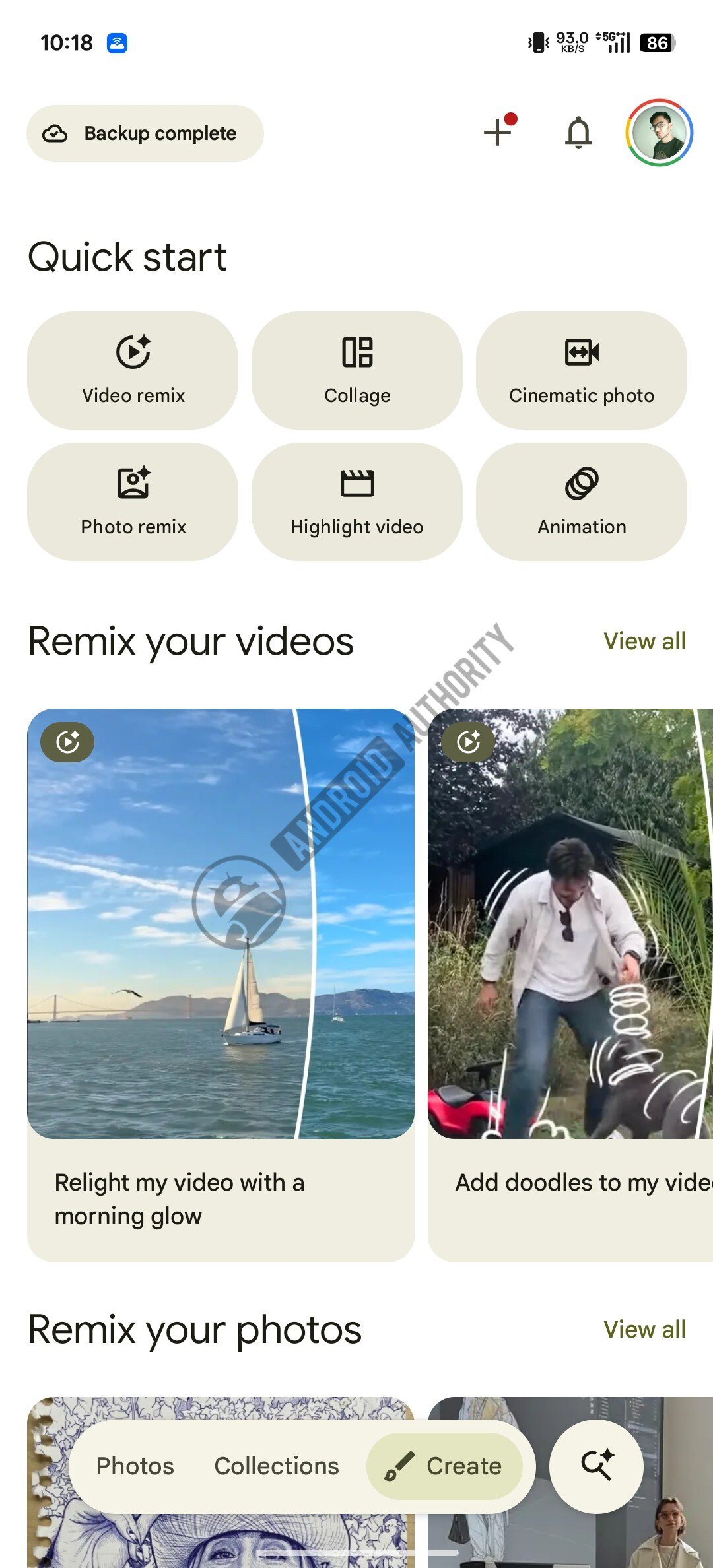 google photos current create tab ui 1 watermarked