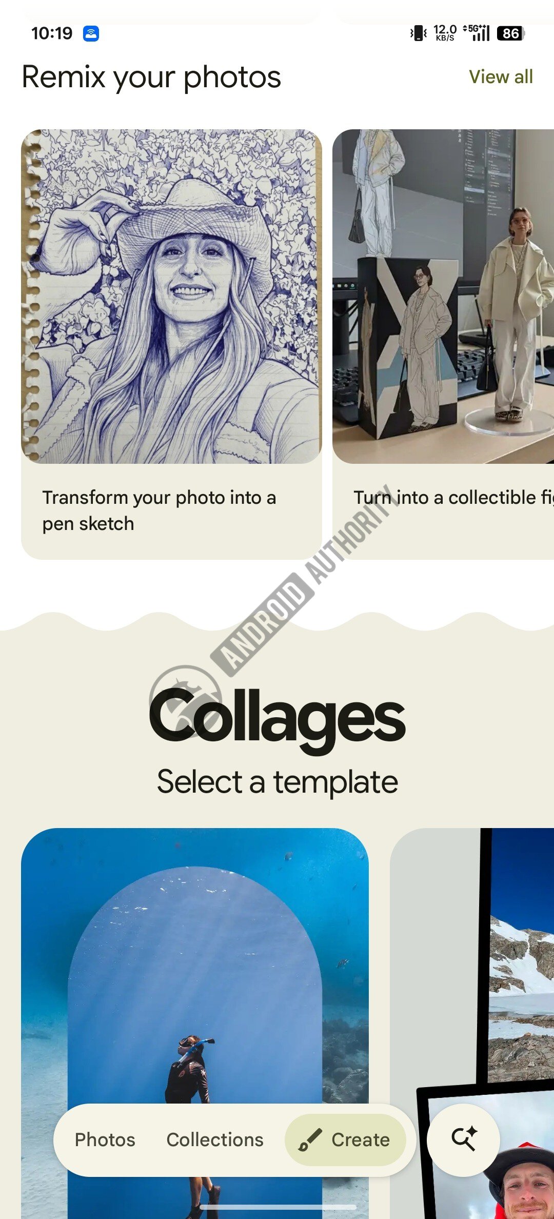 google photos current create tab ui 2 watermarked