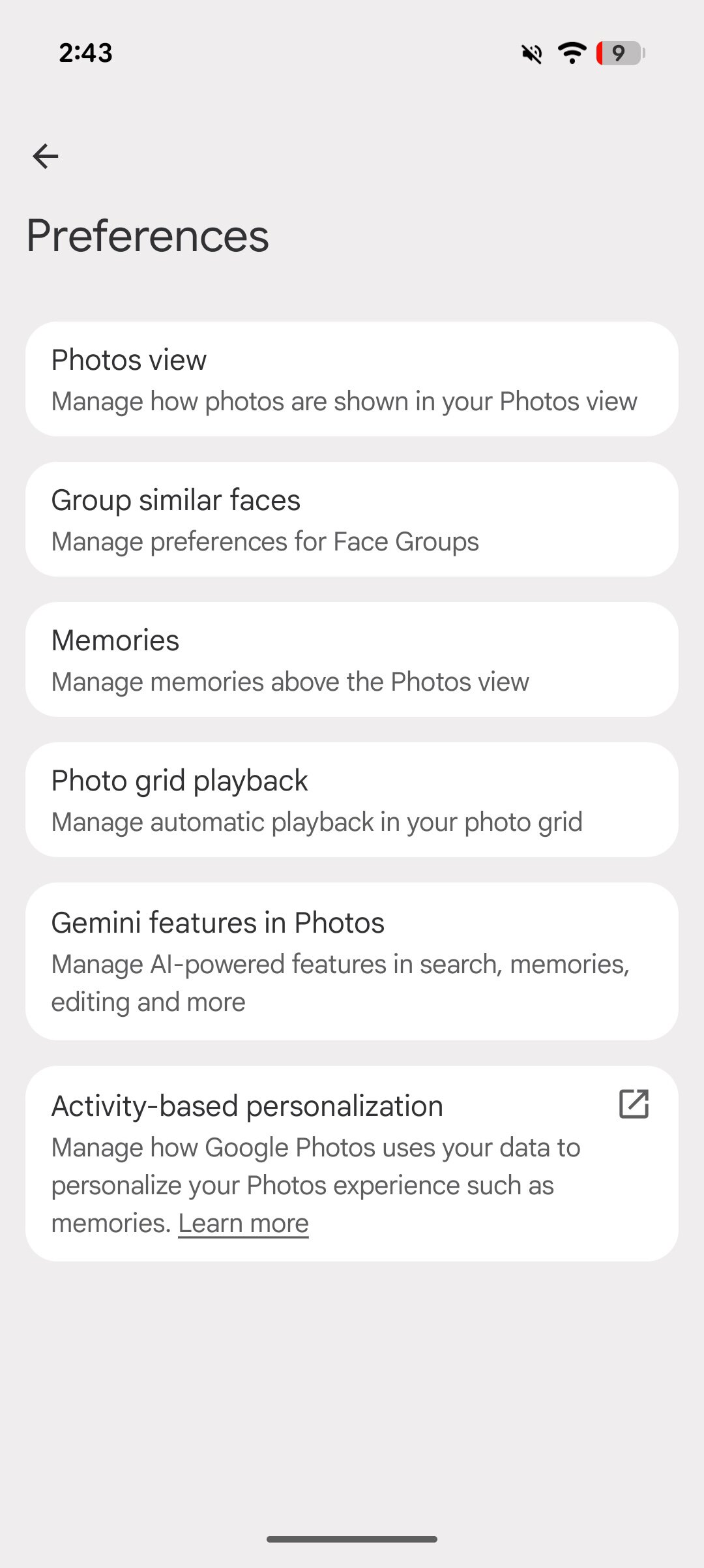 Screenshot showing how to enable dates in the grid in Google Photos.