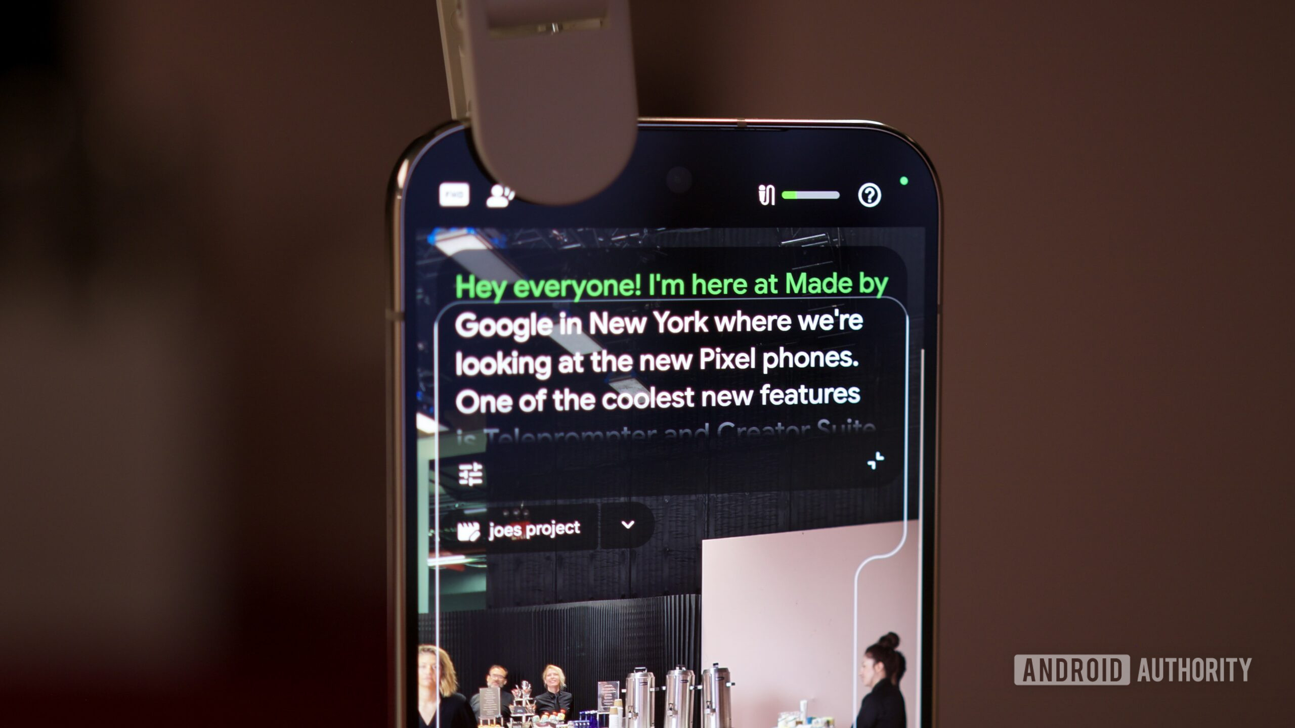 google pixel 11 pro creator suite hands on 2 Google Pixel 11 Pro running the new Creator Suite feature, showing an on-screen teleprompter.