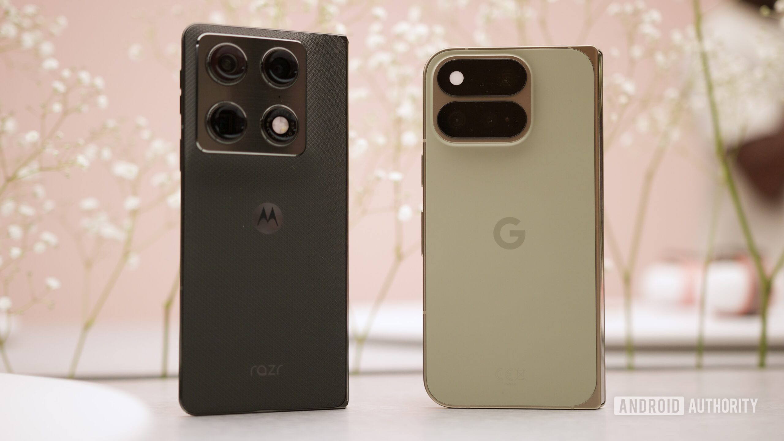 google pixel 11 pro fold vs motorola razr fold hands on 2 Motorola Razr Fold and Google Pixel 11 Pro Fold next to each other.