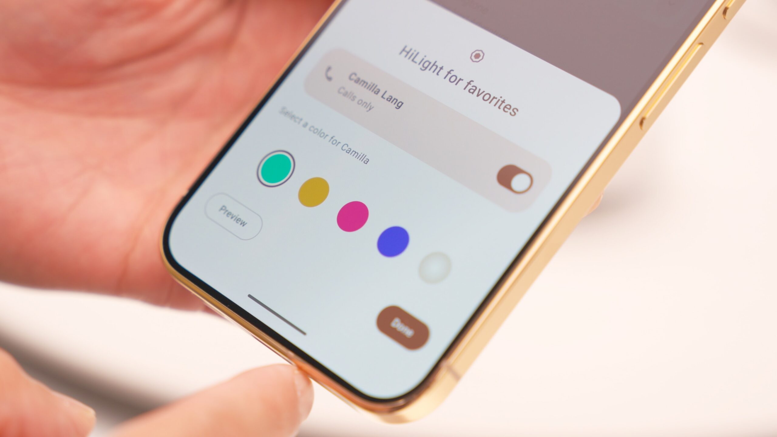 Color picker for HiLight on the Pixel 11 Pro.