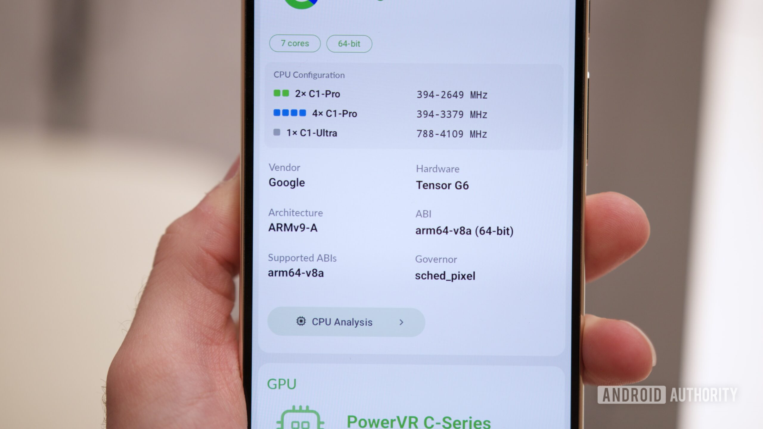 DevCheck app showing Tensor G6 information on the Google Pixel 11 Pro XL.