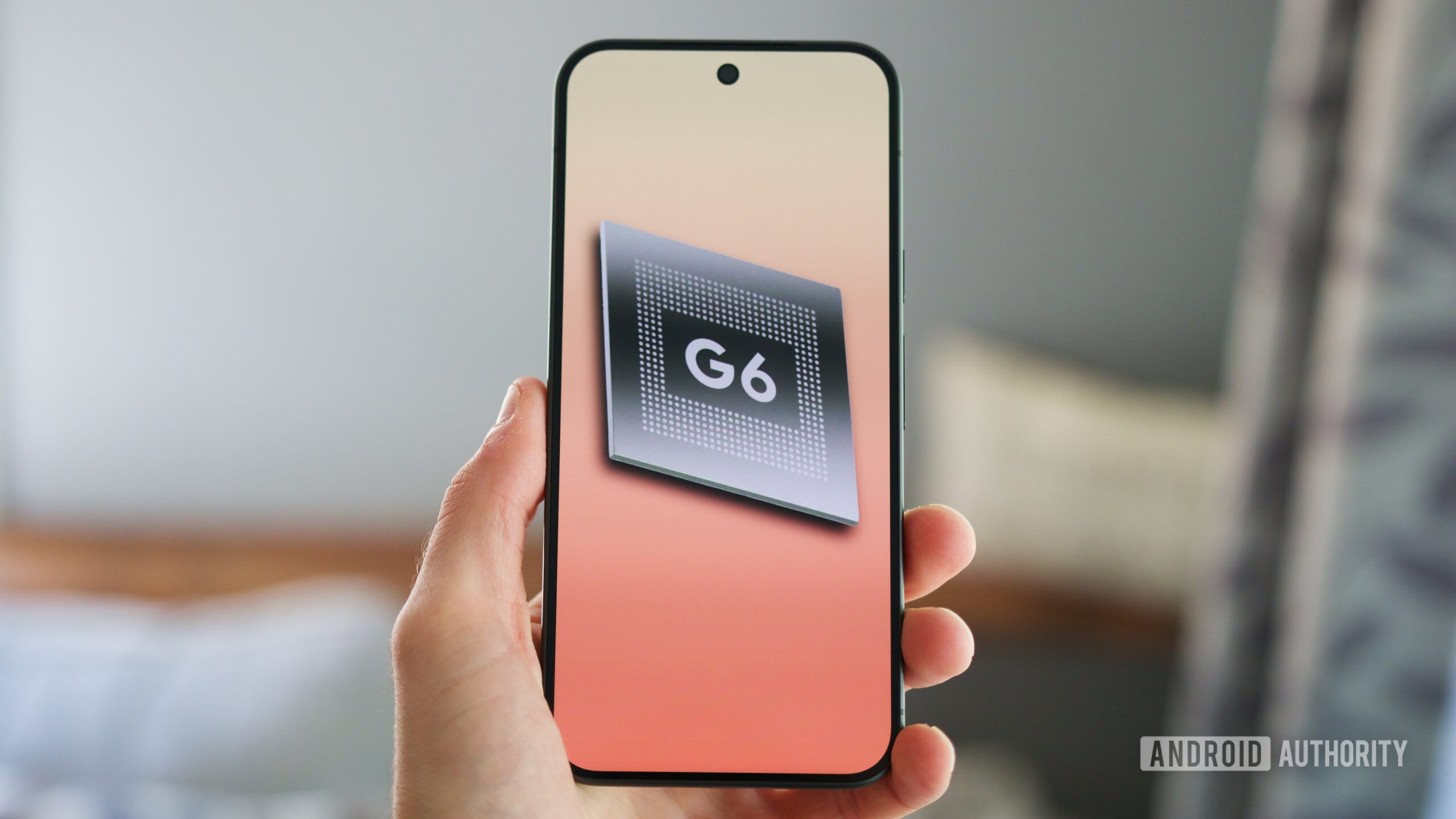 Photo of a Tensor G6 chip render displayed on a Pixel 11 Pro XL.